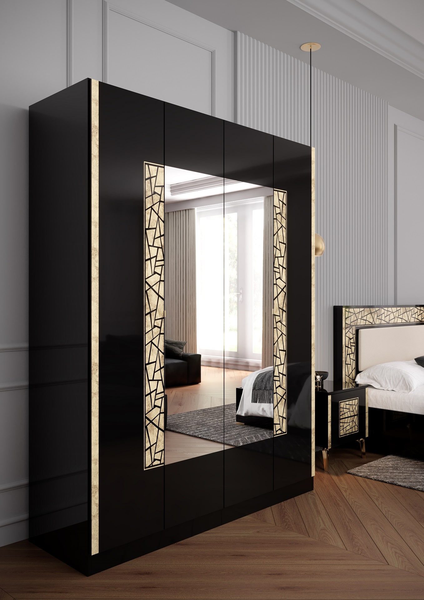 Interdesign24 Schlafzimmer-Set Stella, (4-Teilig, in Schwarz/Gold günstig online kaufen