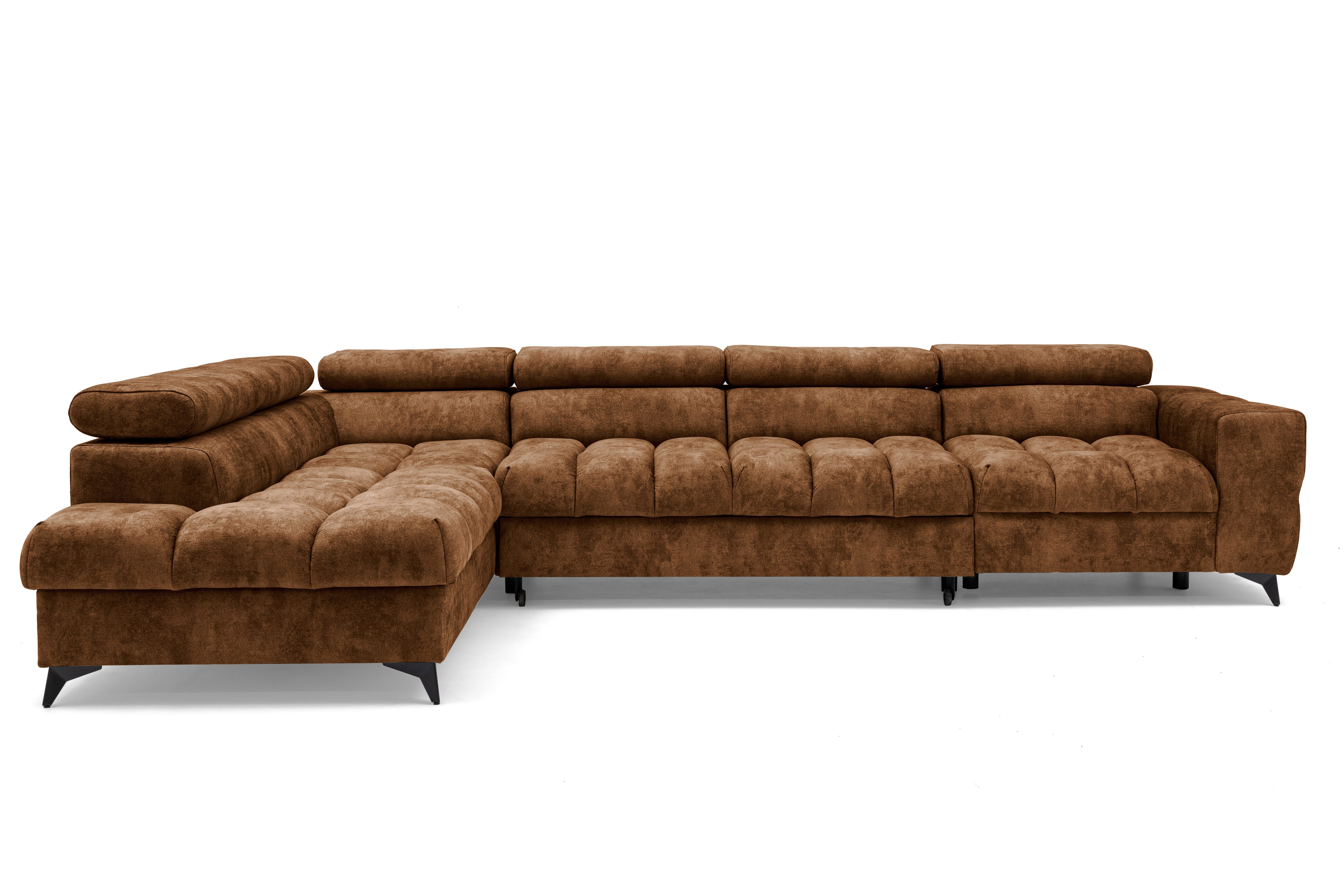 Muffo Ecksofa Pudding Maxi, Elegante starke Steppung, mit Bettkasten, verstellbaren Kopfstützen, mit Schalffunktion