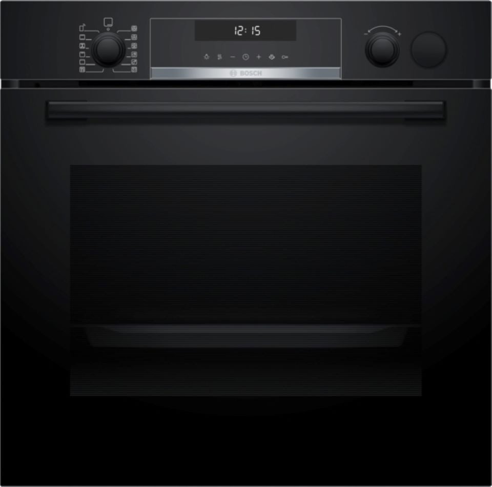 BOSCH Einbaubackofen Serie 6 HRG578CB7, Einbau-Backofen mit Dampfunterstützung, Schwarz, EEK: A+, mit Teleskopauszug nachrüstbar, Pyrolyse-Selbstreinigung