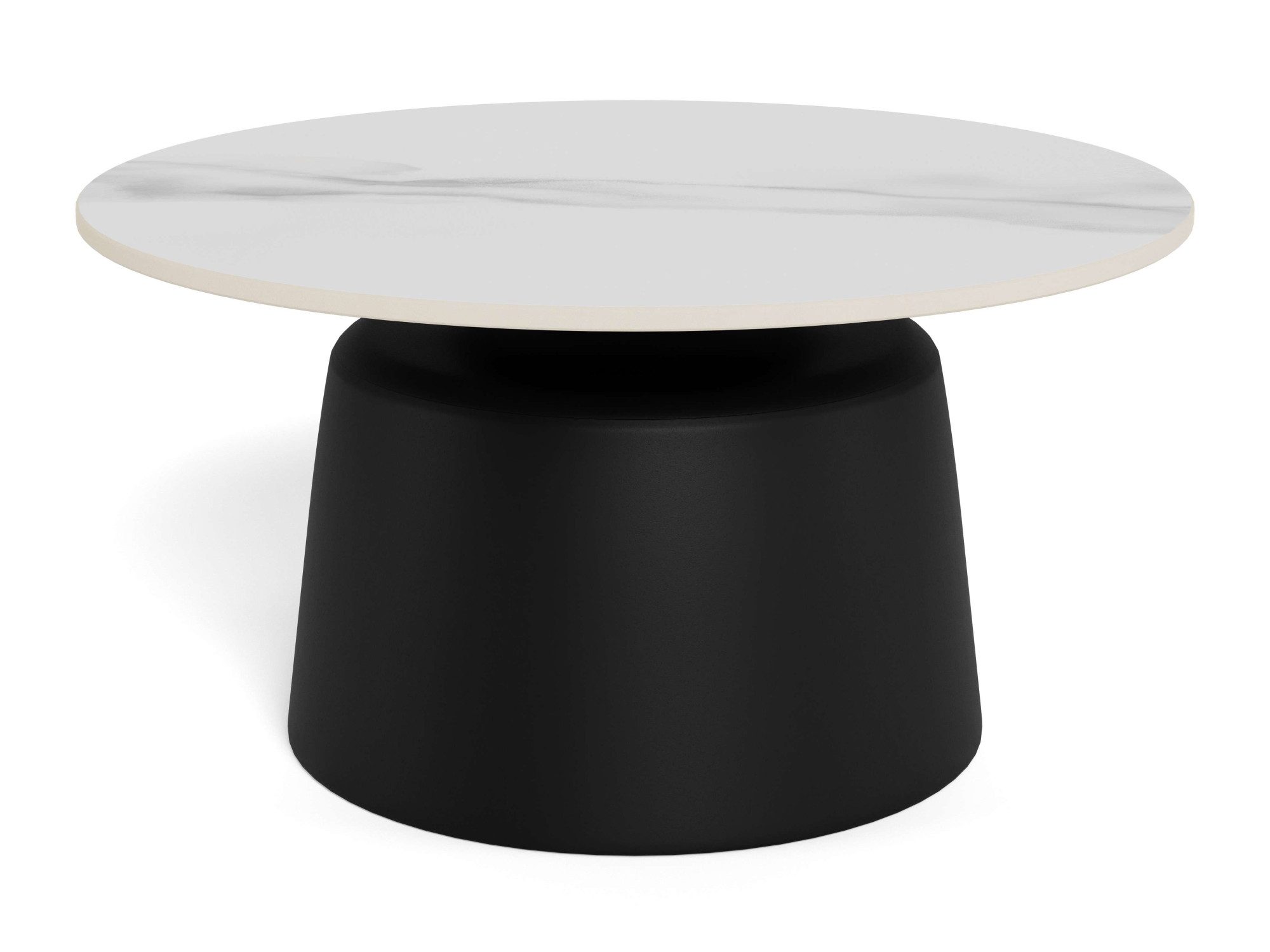 ACTONA GROUP Couchtisch Santorini Kaffetisch - modern & stilvoll mit langlebiger Keramikplatte, Weiße Keramik, schwarzes Stahlgestell, langlebig. Ø: 70 cm