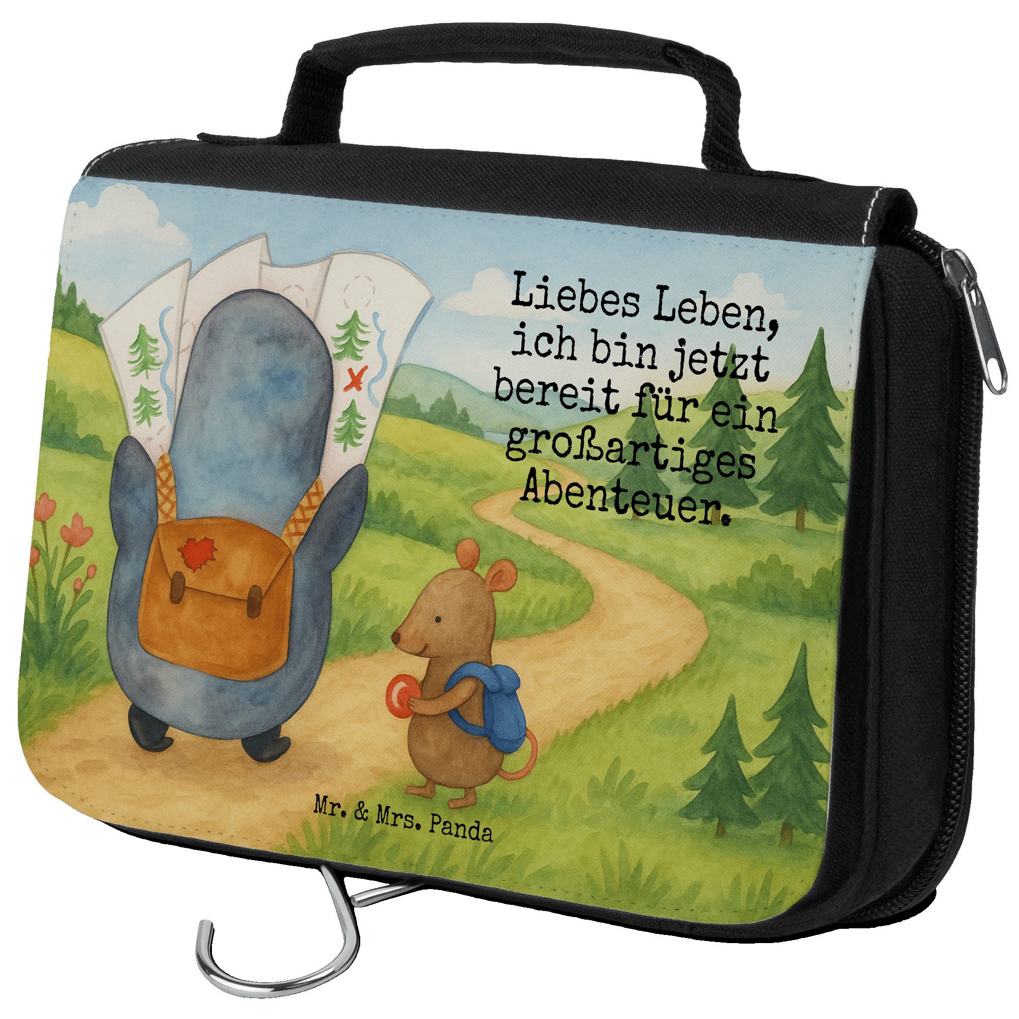 Kulturbeutel Pinguin & Maus Wanderer Design, kosmetiktäschchen, Weiß, hygienebeute