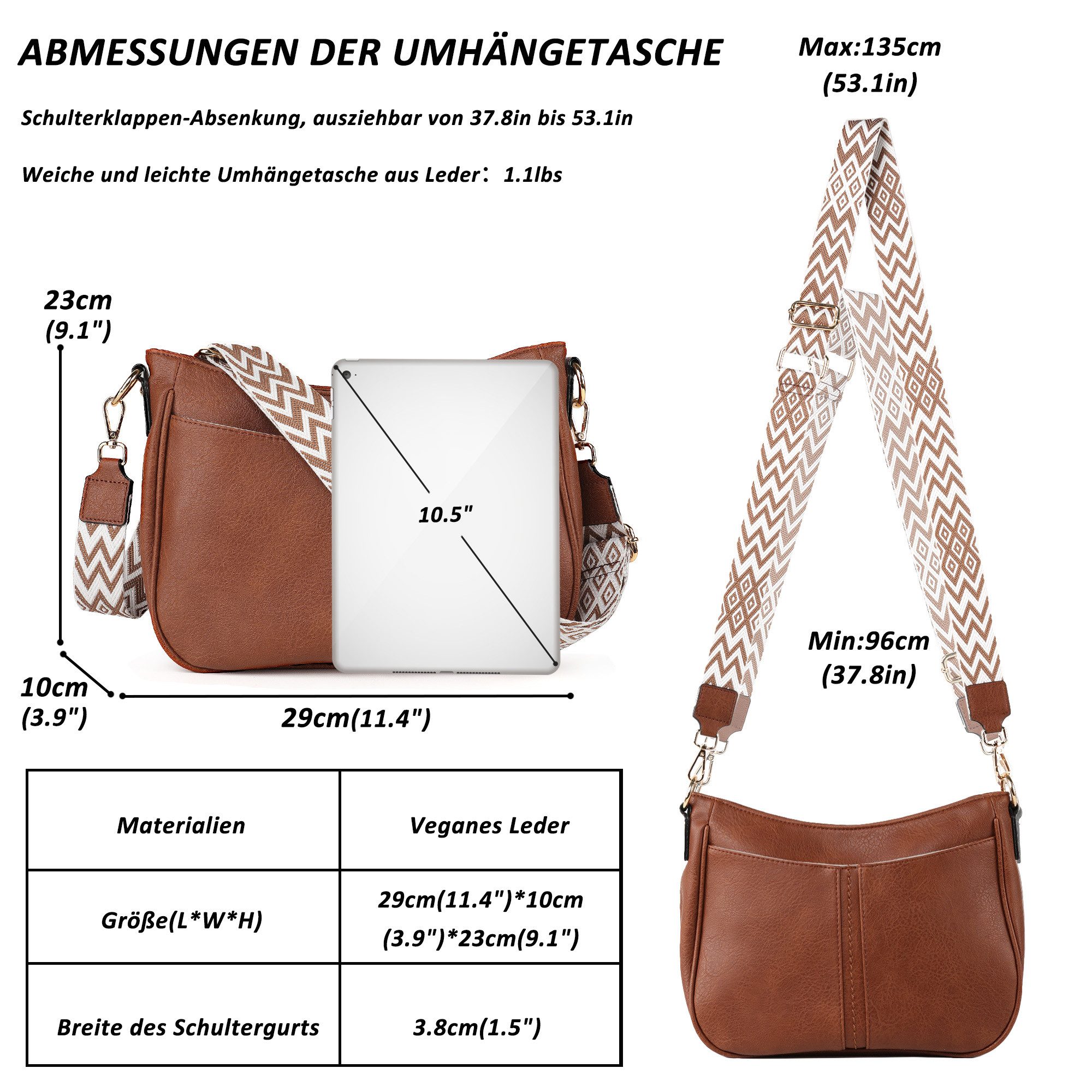 TAN.TOMI Umhängetasche Handtasche Damen mittelgroß Schultertasche Crossbody Bag, Damenhandtasche Mehrere Fächertaschen – Bild 5 von 5