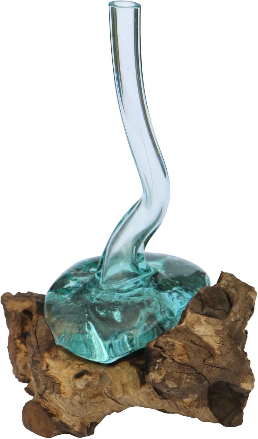 Wogeka Dekovase gedrehte Glas-Vase auf Wurzelholz Kanne Teakholz Gamal Bali günstig online kaufen