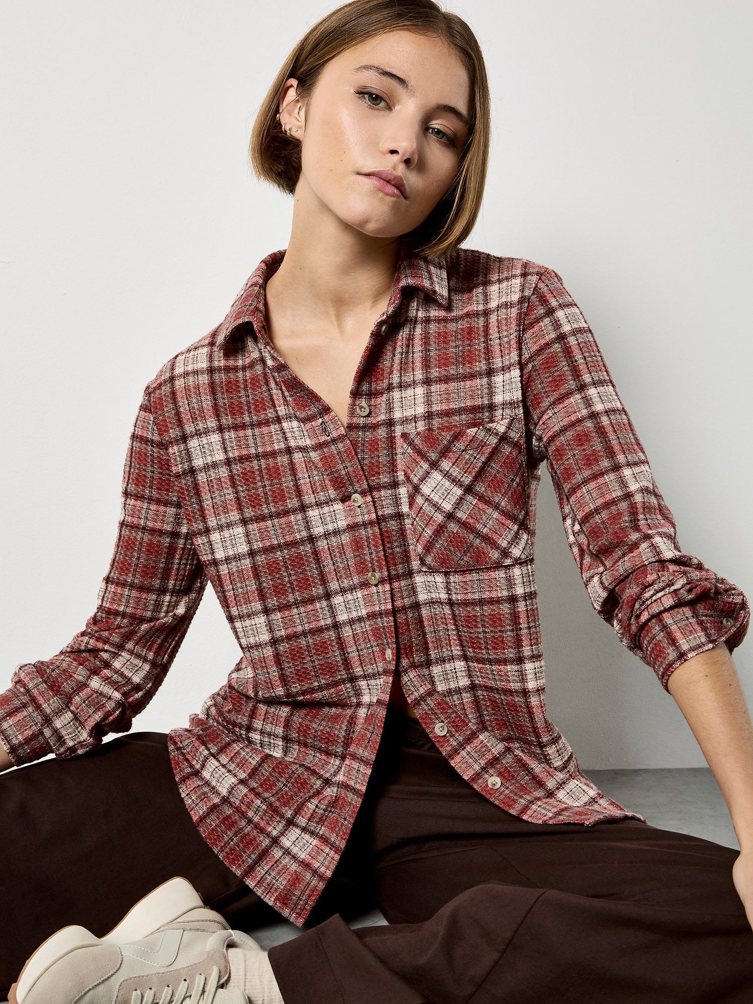 Apricot Karobluse Hemdbluse mit Karomuster