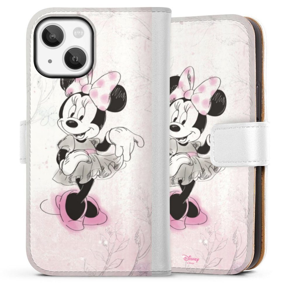 DeinDesign Handyhülle Minnie Mouse Disney Vintage Minnie Watercolor, Apple iPhone 13 Mini Hülle Handy Flip Case Wallet Cover