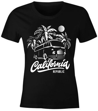 Neverless Print-Shirt Damen T-Shirt California Surf Retro Bus Abenteuer Urlaub Palmen Slim Fit Slim Fit Neverless® mit Print