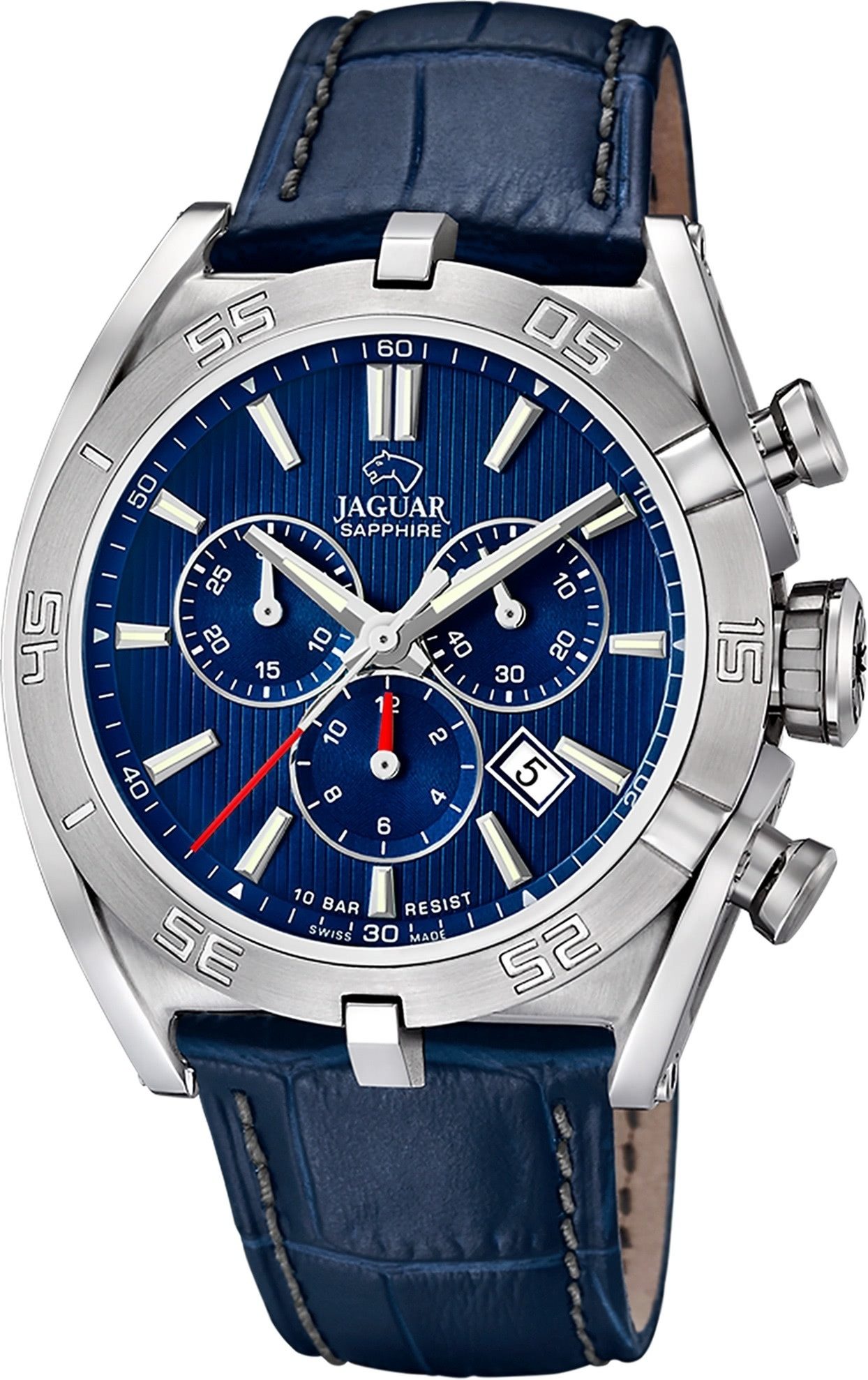 JAGUAR Chronograph Jaguar Herrenuhr Leder blau Jaguar, (Chronograph), Herren Armbanduhr rund, Lederarmband blau