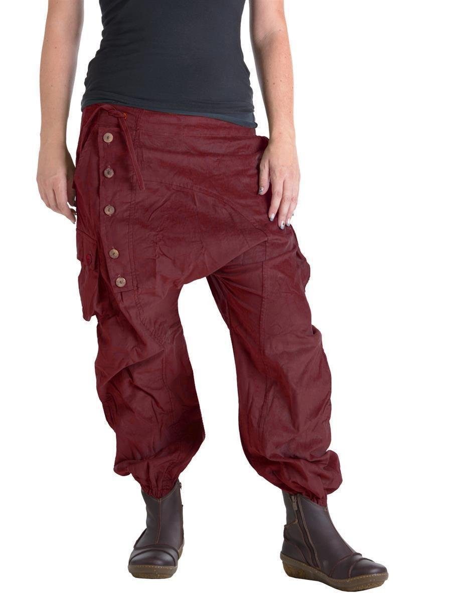 Vishes Cordhose Haremshose aus Cord Ethno, Goa, Festival Style dunkelrot