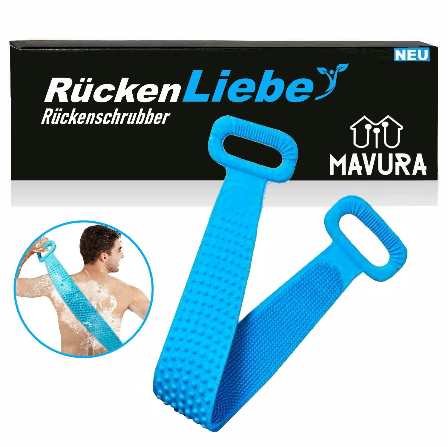 MAVURA Badebürste RückenLiebe Rückenbürste Körperbürste Rückenreiniger Rückenschrubber, Massagebürste Schrubber Massage Silikon Duschbürste Rückenschwamm lang