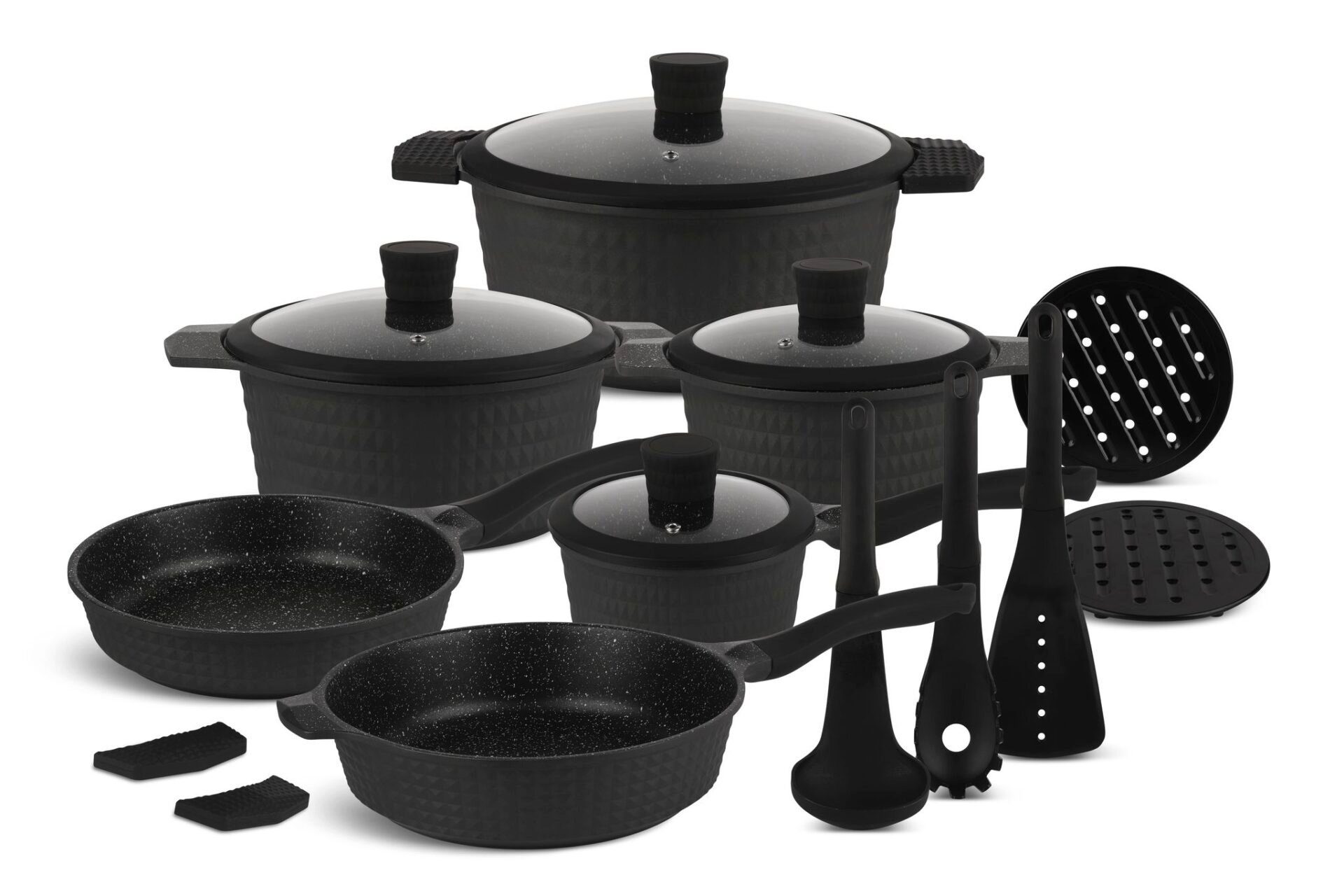 Edenberg Topf-Set 15 Tlg Schwarze Töpfe Bratpfannen und Kasserolle Glasdeckel Keramik, Aluminium, Edelstahl, Keramik (Es ist eine perfekte Geschenkidee für jeden Anlass., Bestseller-Topfset – höchste Qualität und Funktionalität)