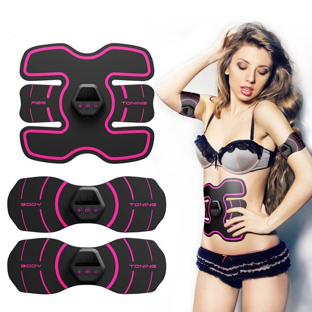 XDeer Bauchtrainer EMS Trainingsgerät,Muskelstimulator Smart Fitness-Gerät, 10 Modi 20 Intensitäten,LCD Bildschirm zum ABS/Bauch/Arm/Bein Pink