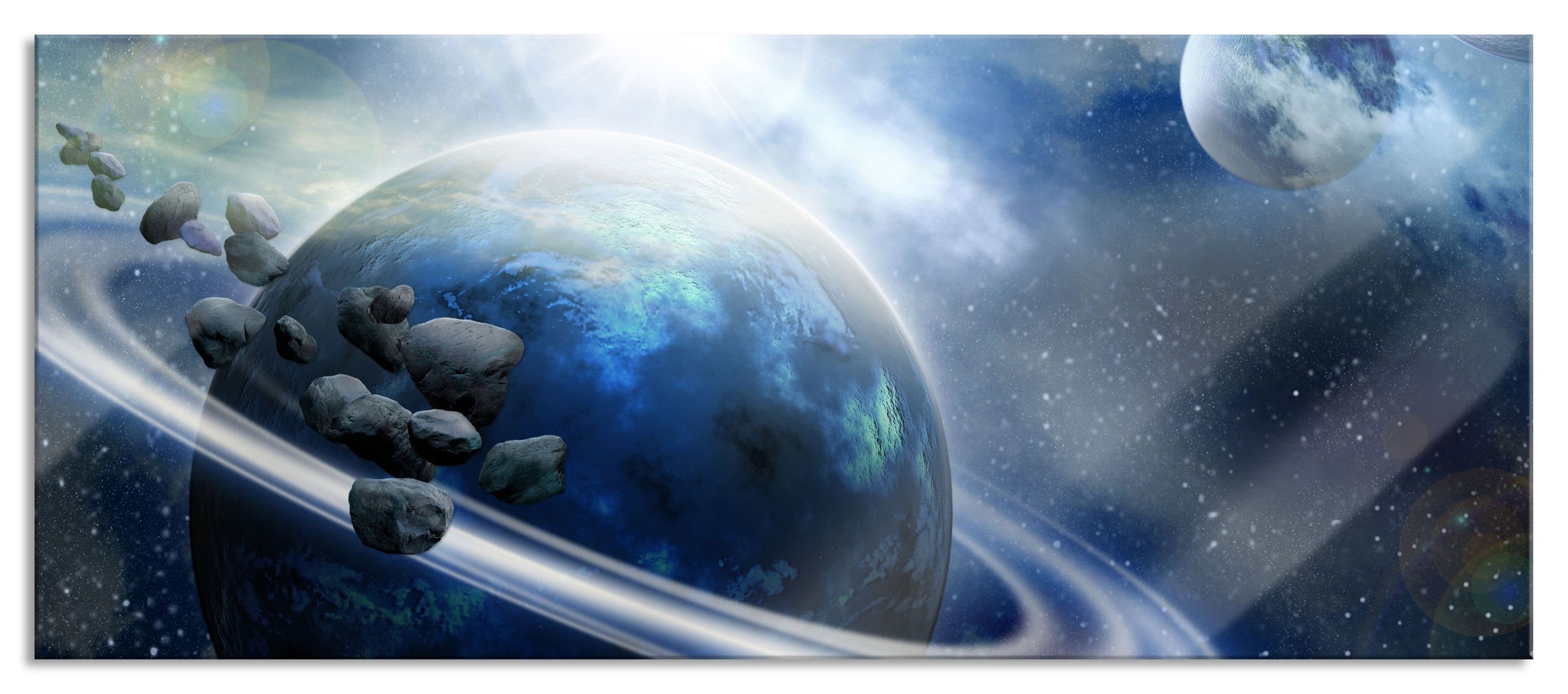 Meteoriten aus Meteoriten Aufhängungen Pixxprint Planeten Glasbild St), Glasbild Weltall inkl. (1 Echtglas, Abstandshalter Weltall, im im Planeten und