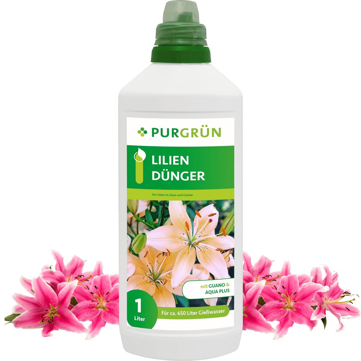Blumendünger Purgrün Lilien Dünger, NPK 8+8+6, Guano, Blütenpflege, 1L