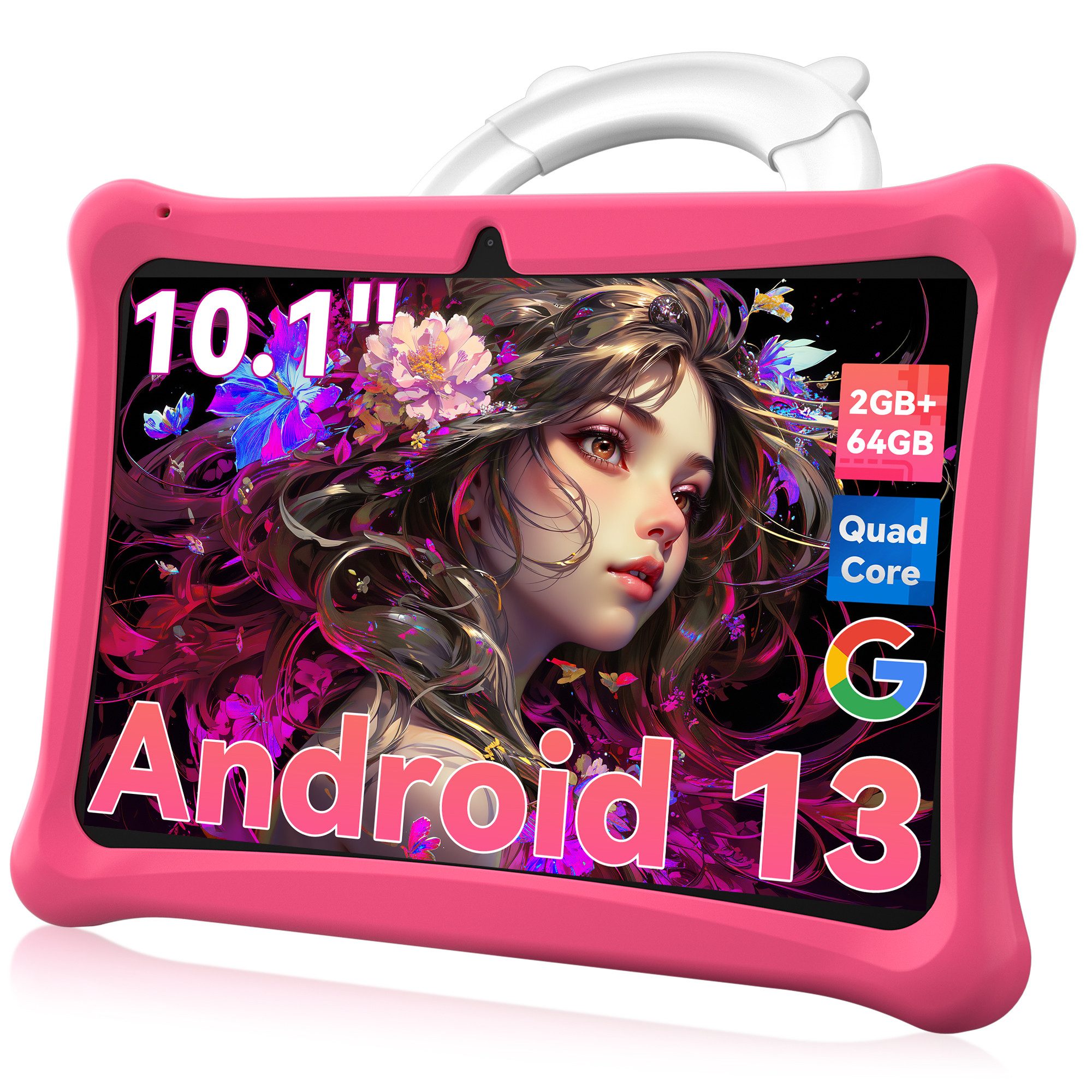 MENGHU 10,1" Kinder-Tablet Android 13 2GB + 64GB WiFi Google mit Schutzcase Grafiktablett (10,1", Android 13)