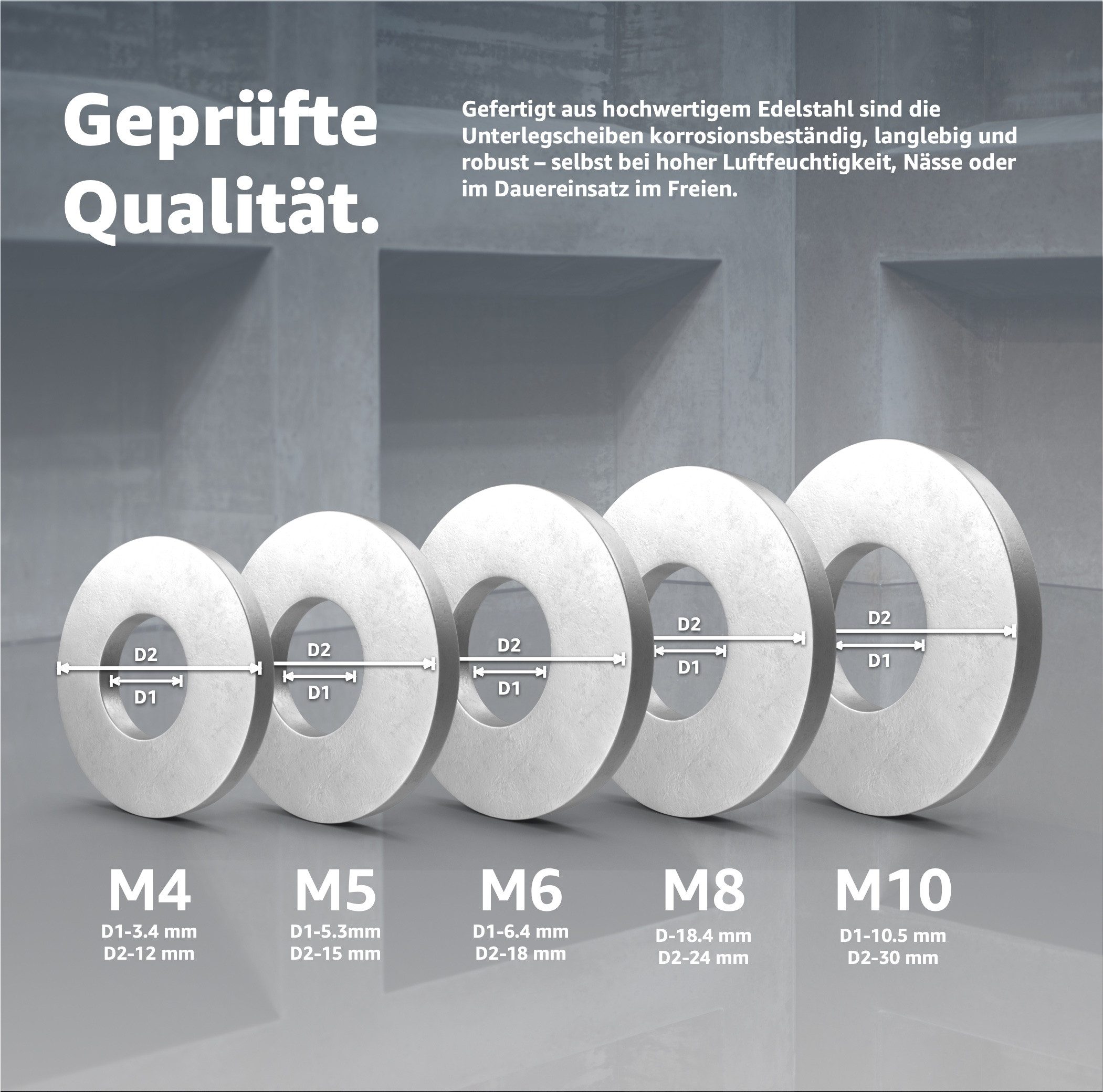 toolmate® Unterlegscheibe 50 flache Unterlegscheiben M6 aus Edelstahl, Ø 16,00 mm, M6, Set, 1-St., 50x Unterlegscheiben M6, Glatte Oberfläche – Bild 4 von 5