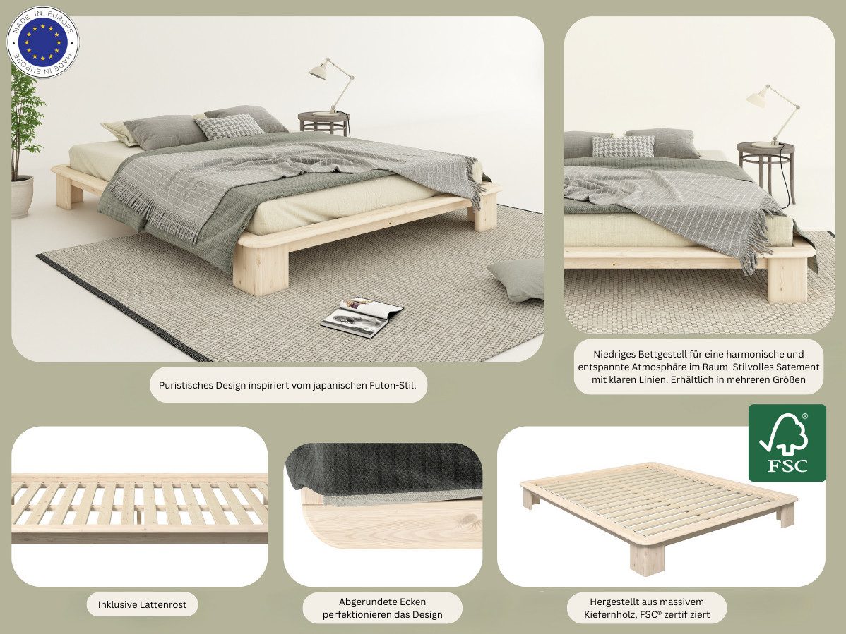 OTTO home Futonbett Peregrin, Bett, Bettgestell, Massivholzbett, inklusive Lattenrost, aus massiver Kiefer, FSC®