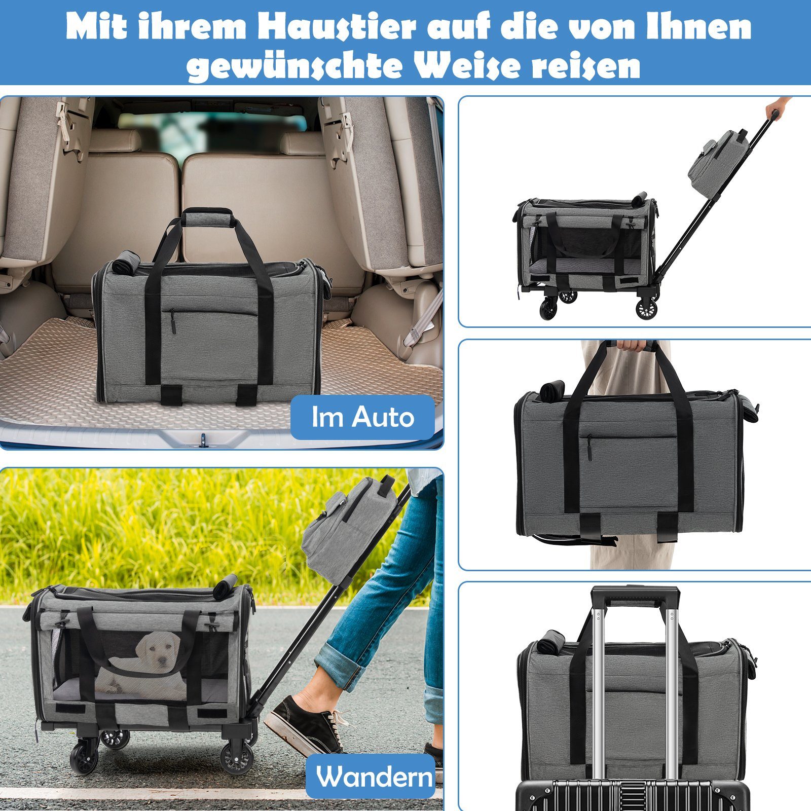 COSTWAY Tiertransportbox Transporttasche bis 30,00 kg, doppelseitig & faltbar