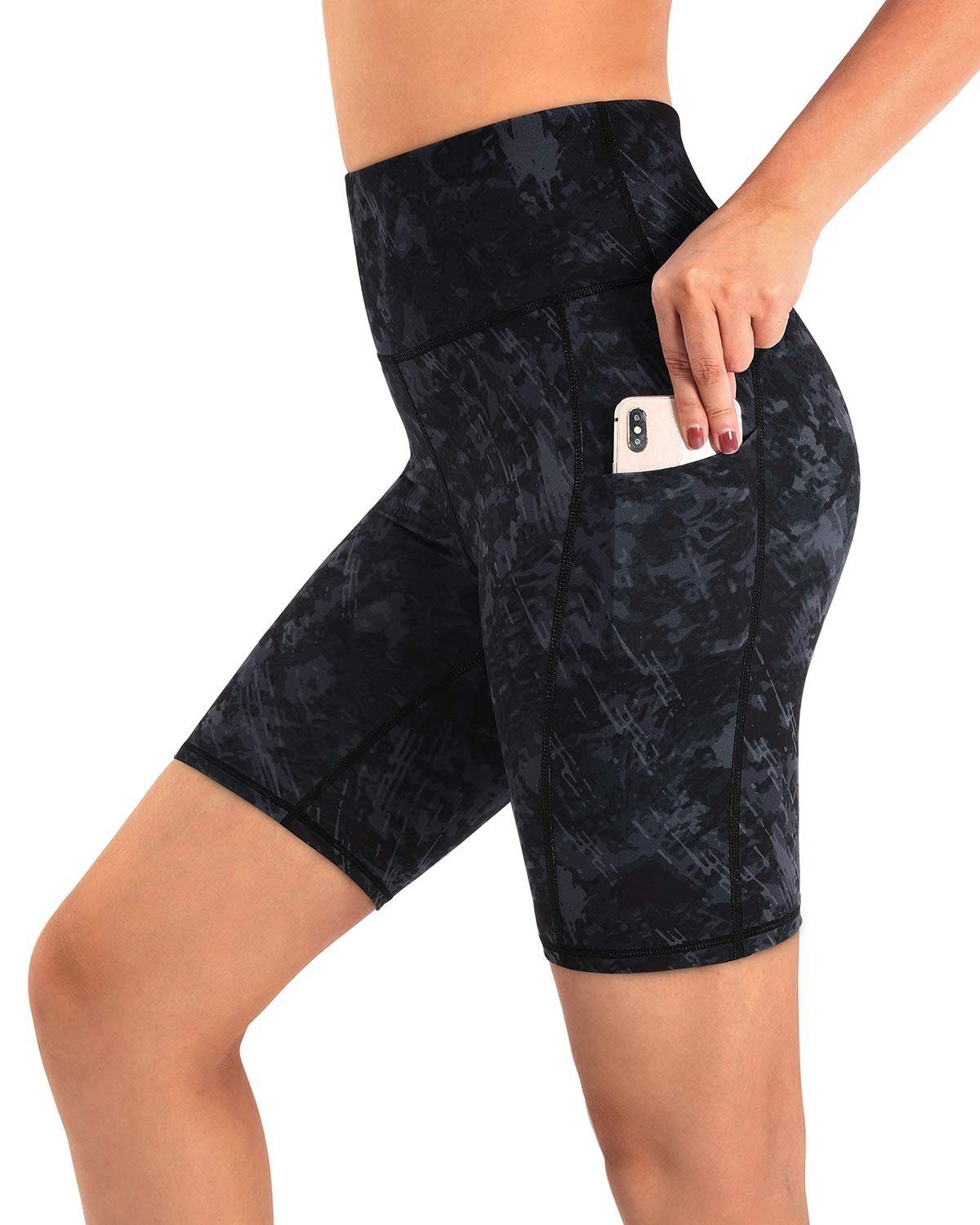 Damen Sport Leggins Shorts Hohe Taille Tights 3/4 Yogahose Blickdichte Kurz Laufhos Fitness Hosen Jogginghose mit Taschen Short 
