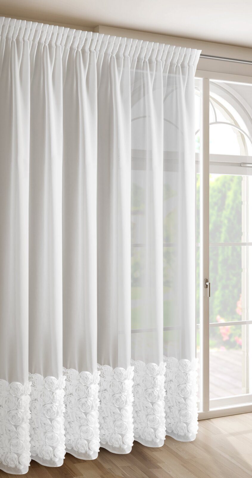 Eurofirany Vorhang ROSES (1 St), Kräuselband, transparent, Polyester, Sanfte Gardinen mit Rosen 140x250 400x160 70x150 350x250 350x160