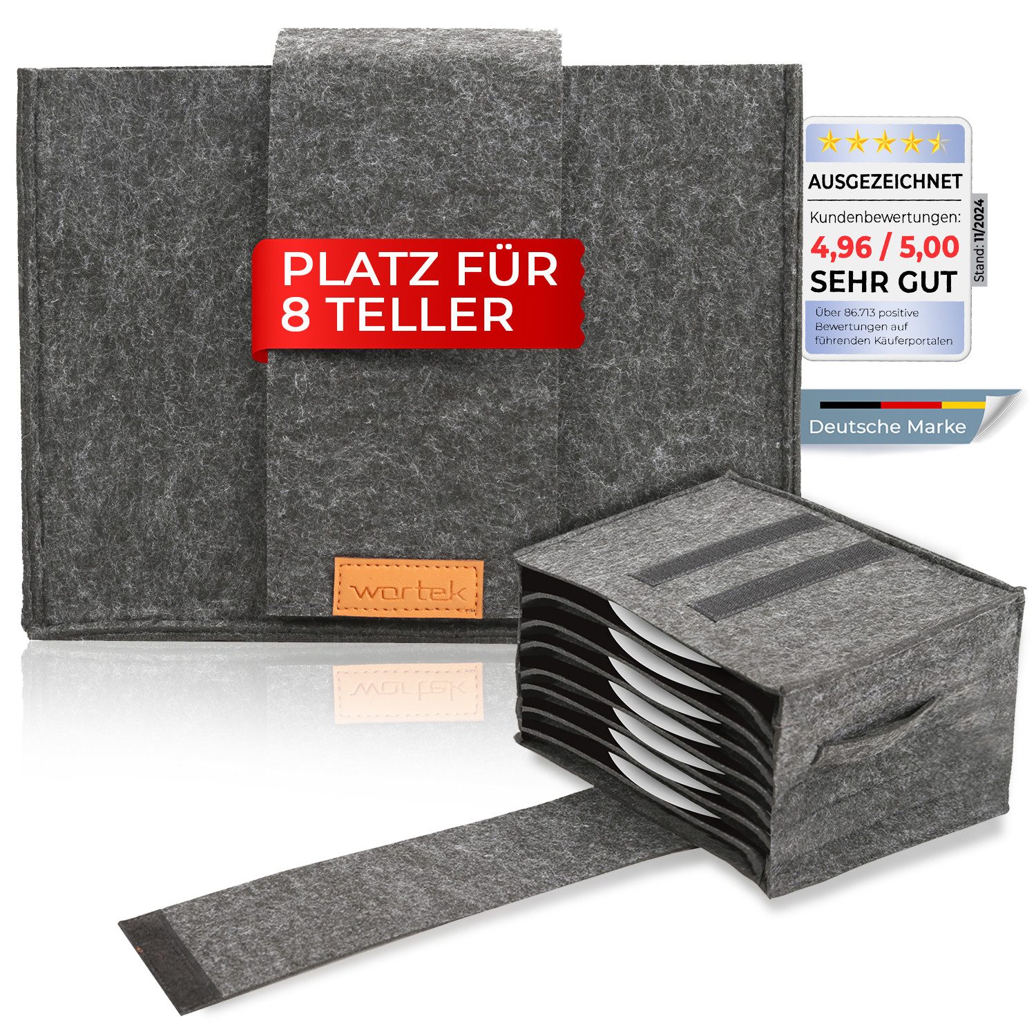 wortek Organizer Tellerhalter Filz, für 8 Teller, Camping Zubehör (Set, 1 St., 1-tlg), Filztasche für 8 Teller