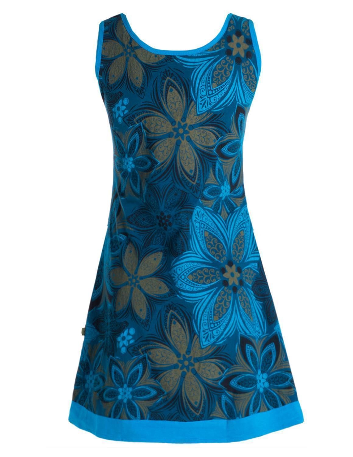 Vishes Minikleid Damen Mini-Kleid Baumwolle Blumen-Muster A-Linie Rundhalsa günstig online kaufen