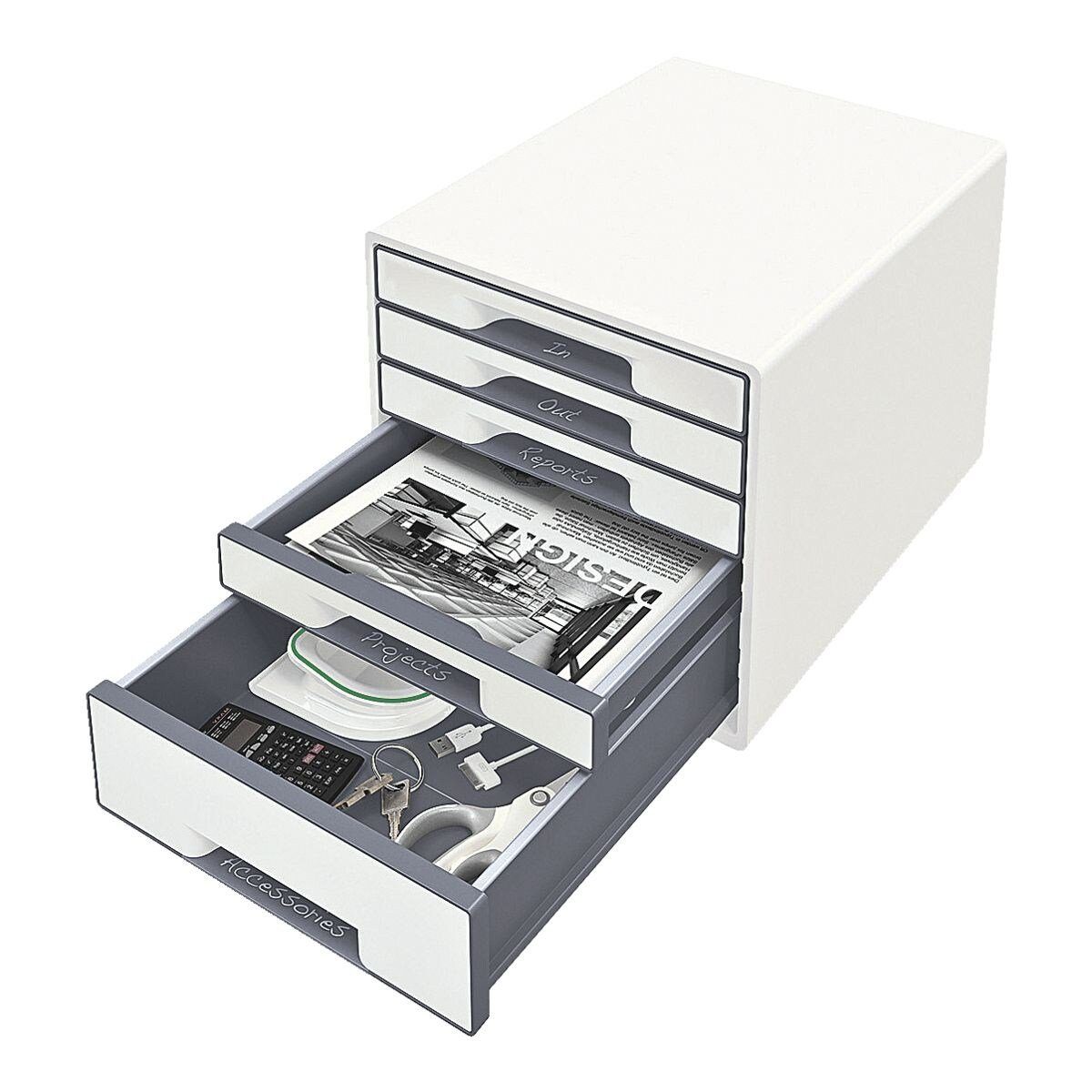 stapelbar 5 schwarz/weiß mit Schubladen, Schubladenbox WOW Cube geschlossen, 5214, LEITZ