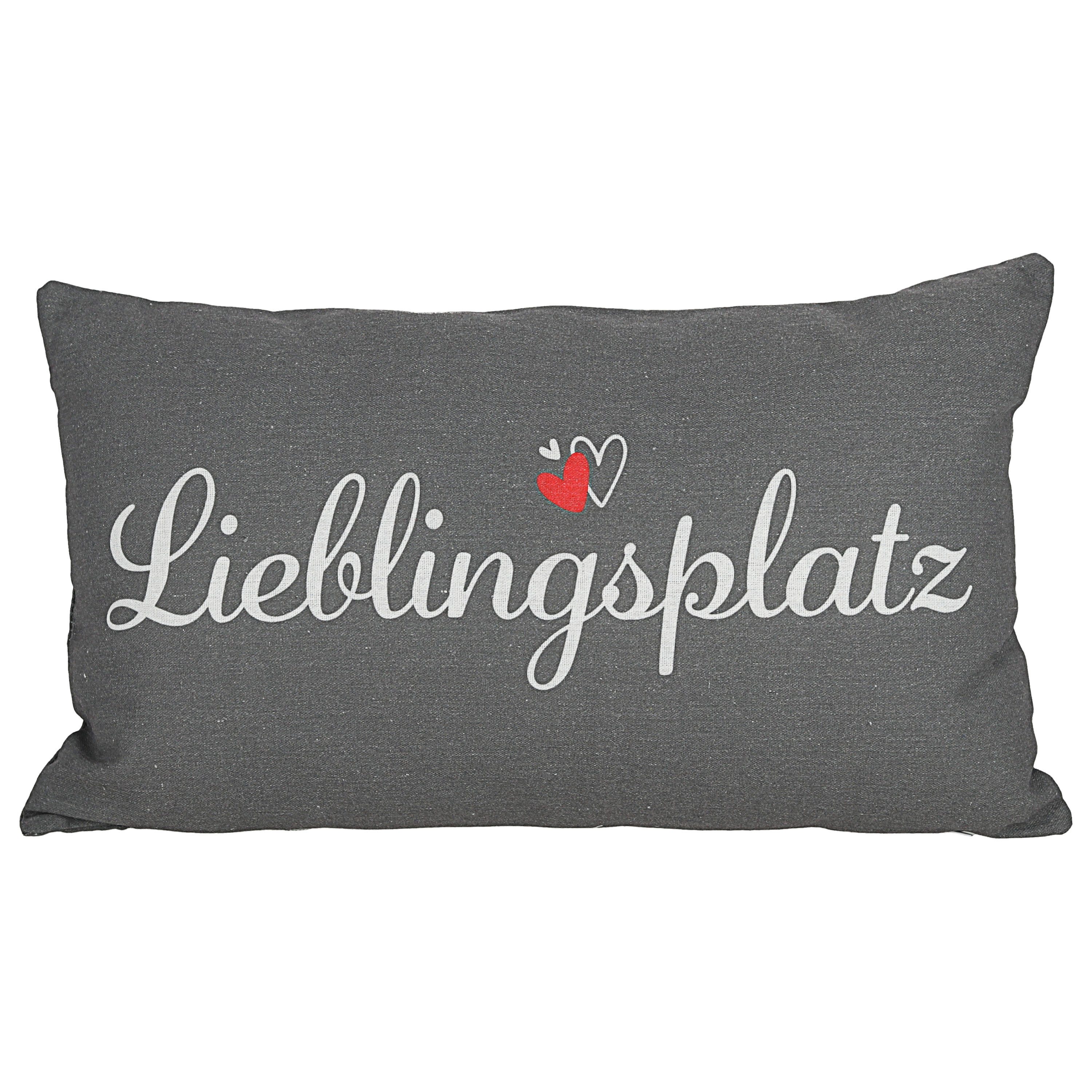 CEPEWA Dekokissen Kissen Lieblingsplatz 40x25cm grau Baumwolle PES 180g Reißverschluss