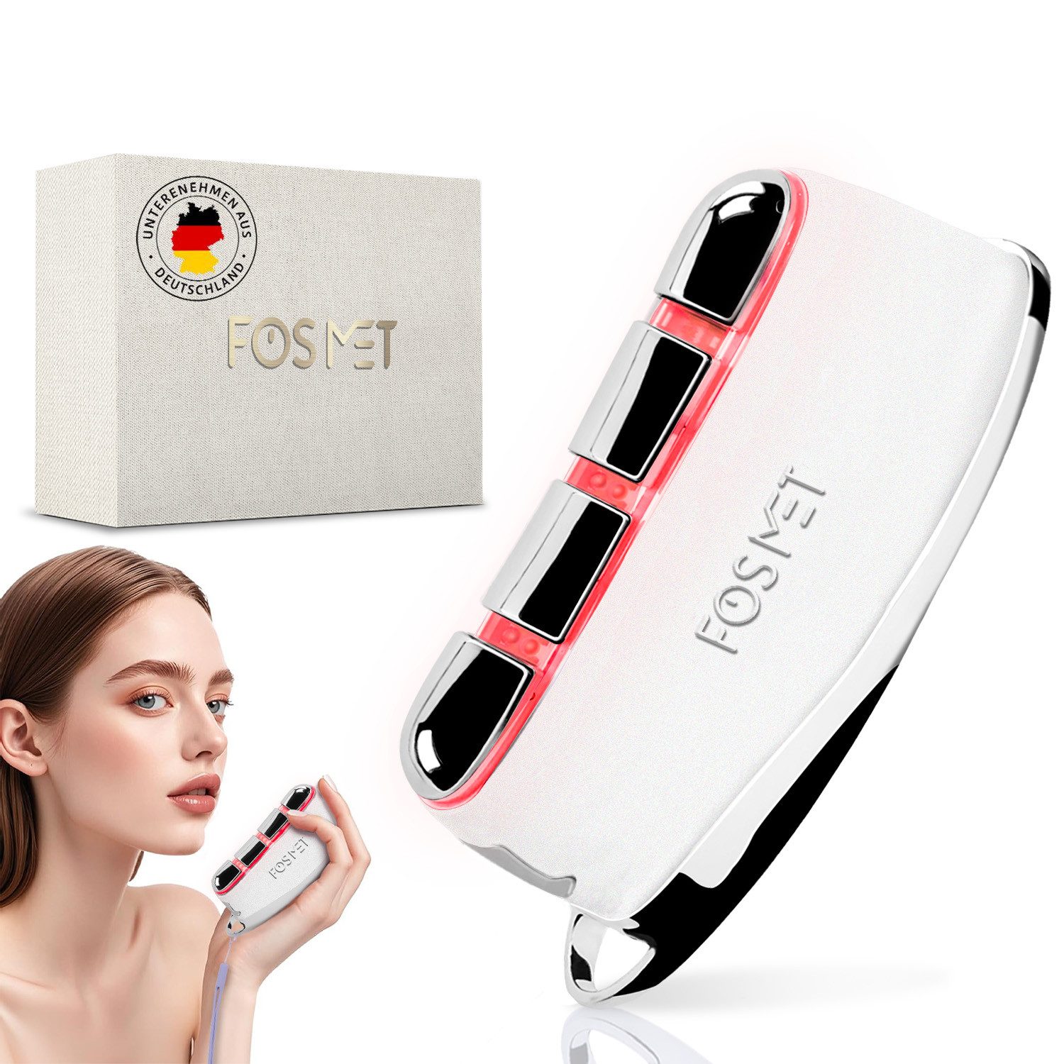 FOSMET Gesichtsmassagegerät Elektrisch Gua Sha EMS Gesichtsmassagegerät, Anti-Aging und Straffung, 2025 NEW für das Gesicht- und Körper, Gesicht Kalt Wärme Massagegerät, 4 Ultraschall Intensitäten Massager,Falten- und Schwellungsreduzierung