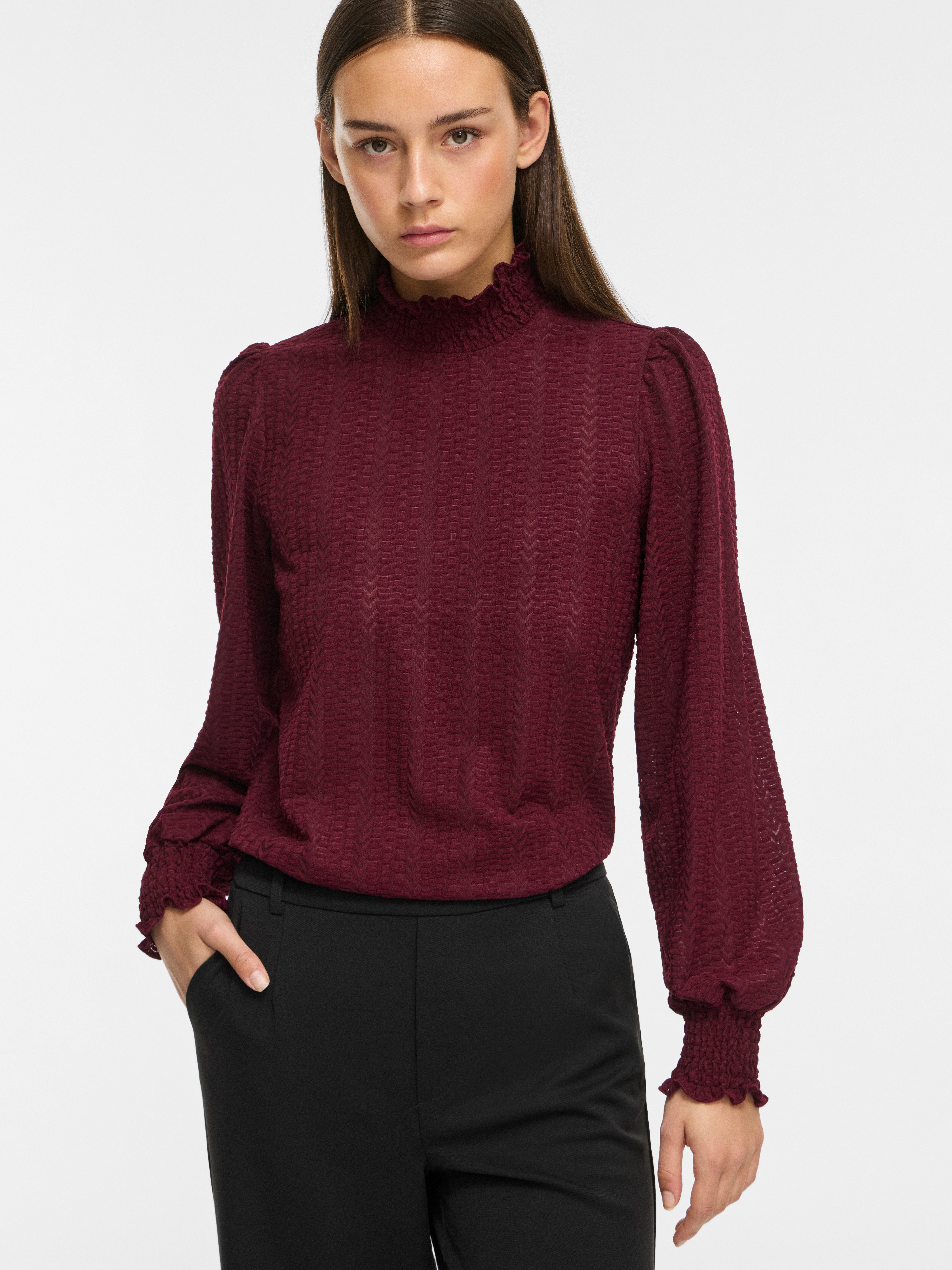 Vila Stehkragenshirt VILYRI L/S SMOCK TOP - NOOS Materialmix