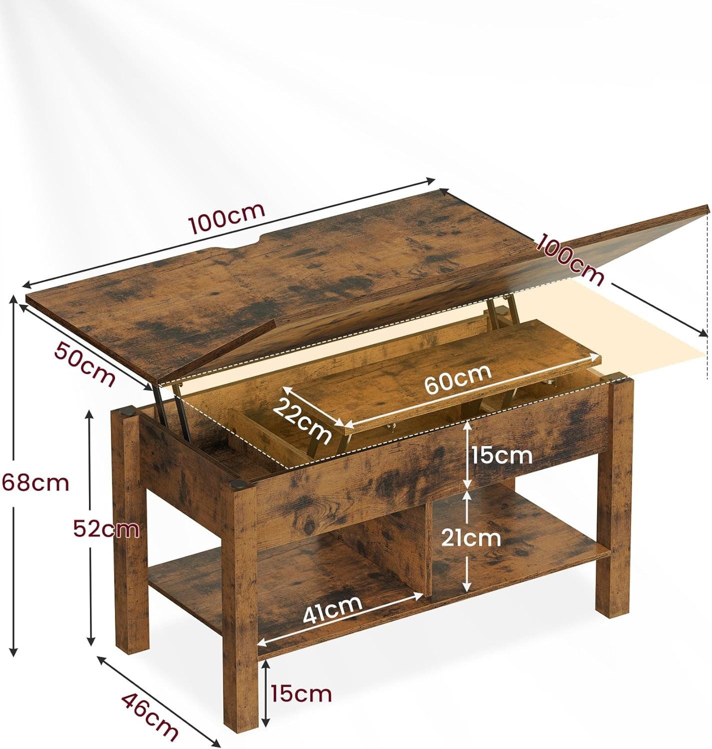 MSMASK Couchtisch 3-in-1-Multifunktions-Wohnzimmertisch mit Versteckter Auf günstig online kaufen