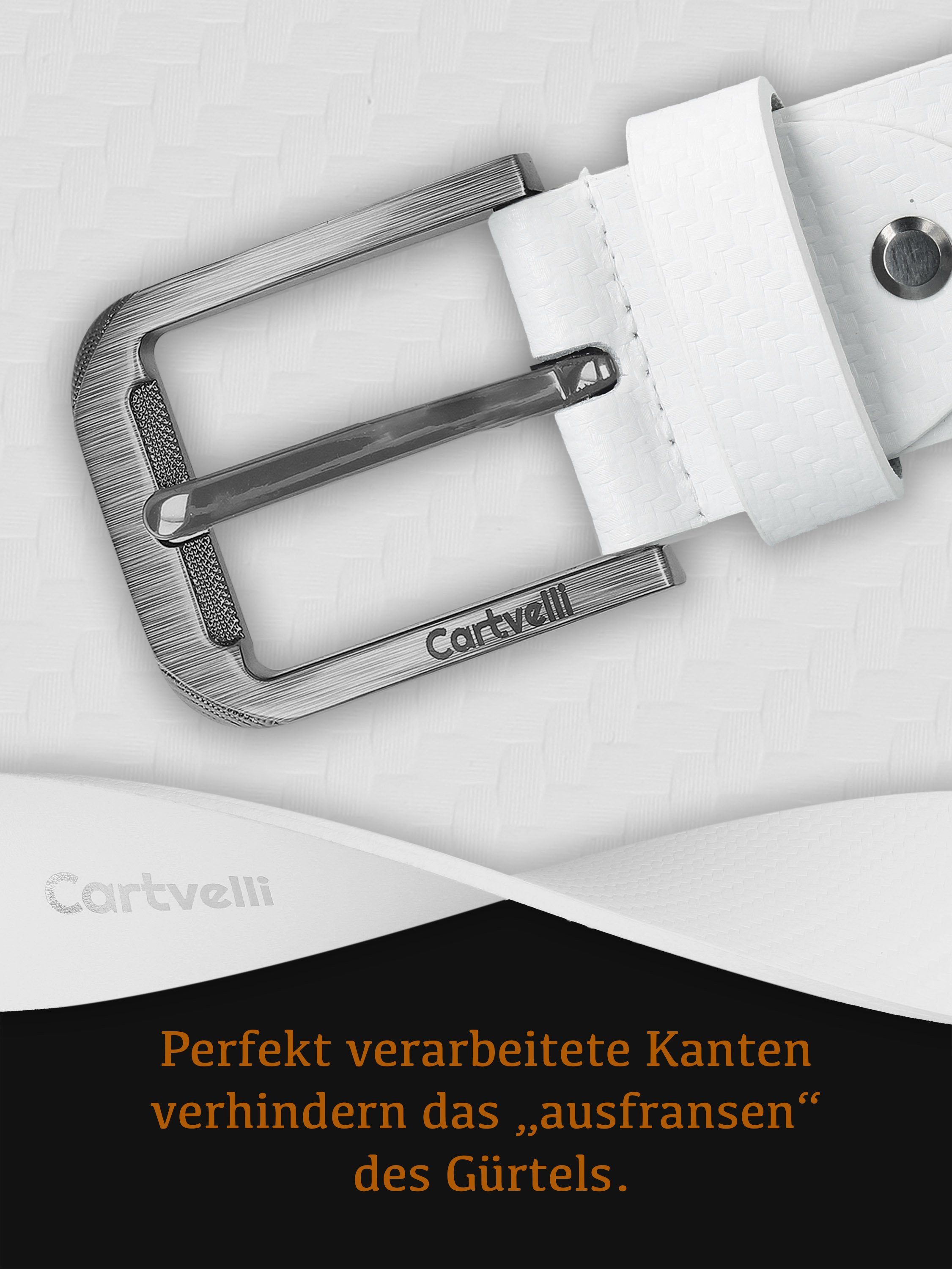 Cartvelli Ledergürtel Ledergürtel Schließe Herren Carbon (3 Carbon mit edles Germany Made in wunderbarer Design Farben) mit Geschenkbox klassisch Weiß