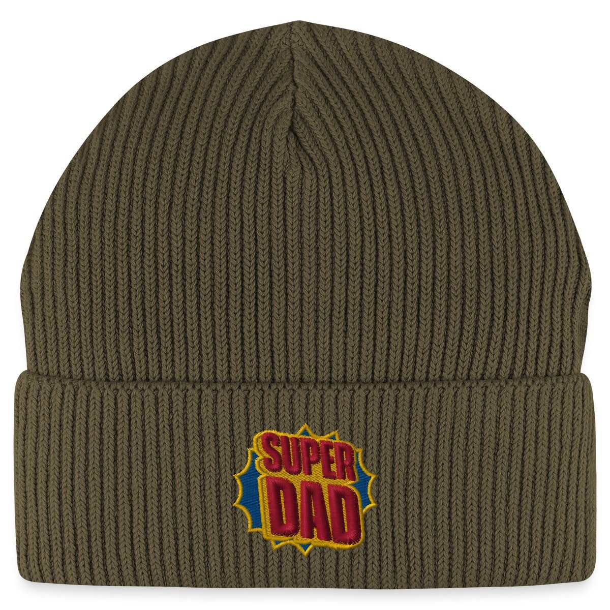 Spreadshirt Beanie Super Dad Schriftzug Stickerei Fisherman Beanie Bio Mütze (1-St)