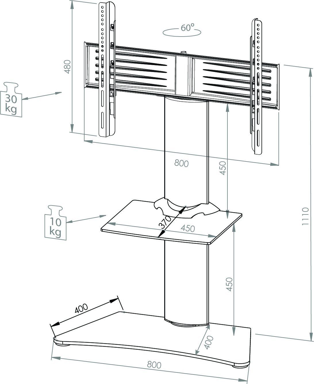 Zental Z VCM Mattglas Ständer Rack Standfuß (1-tlg) TV Alu Fernseh TV-Ständer, Glas