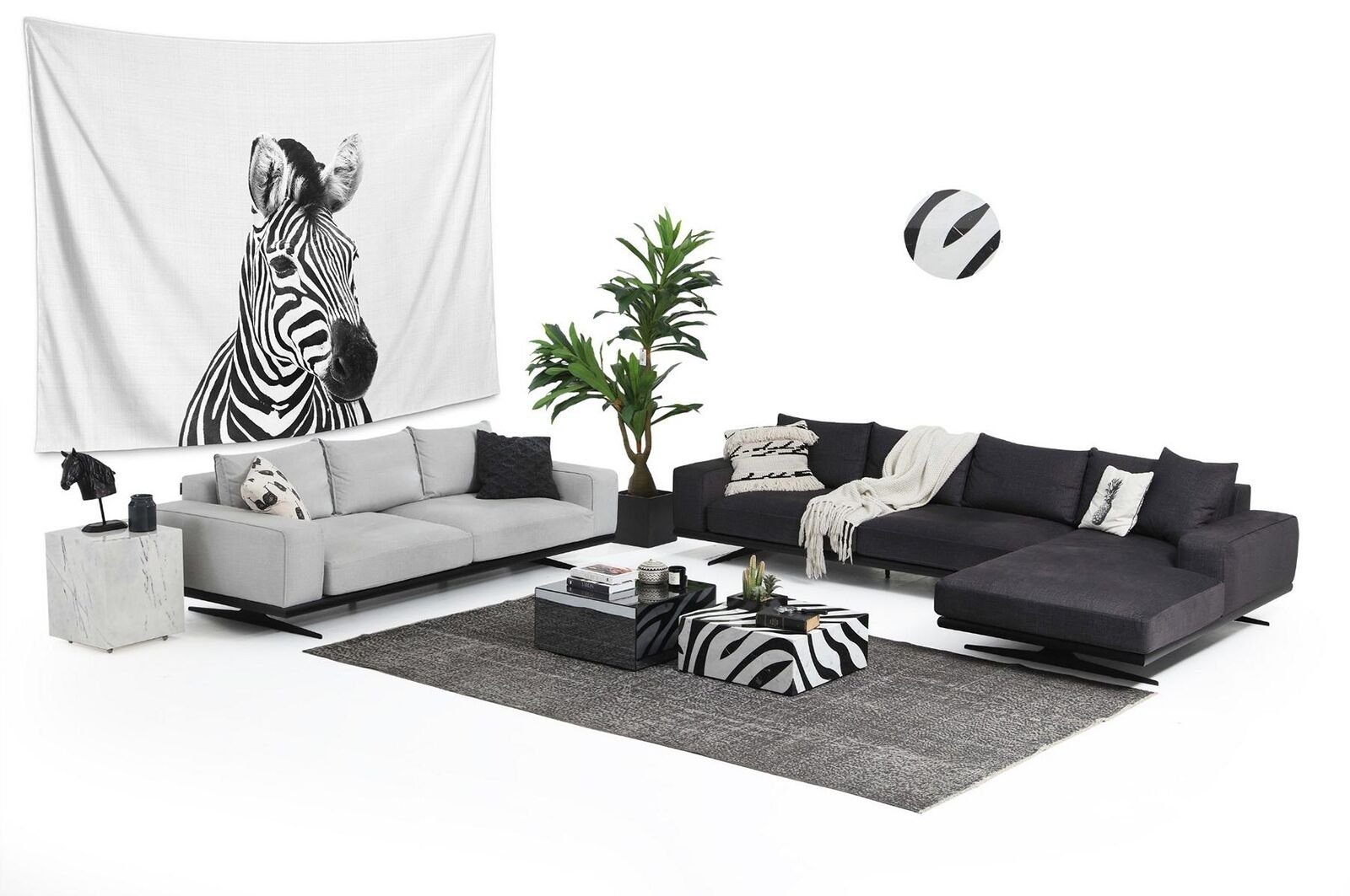 Stoff Design JVmoebel Sitzer Made Wohnzimmer Teile, 2-Sitzer Grau in Polyester, 2 Modern 1 Zweisitzer Sofa Europa