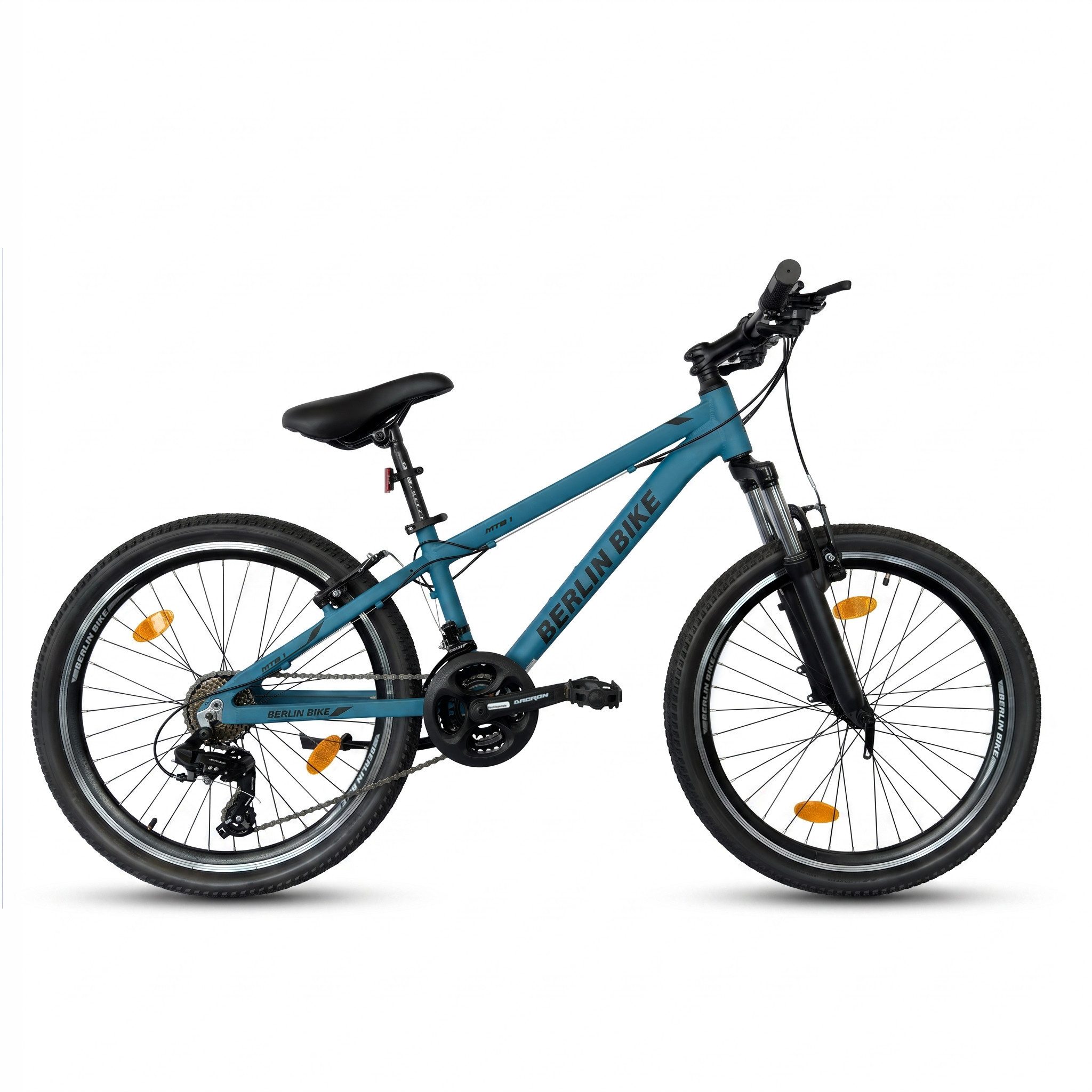 BERLIN BIKE Kinderfahrrad 24 Zoll Mountainbike, leichtes Aluminiumrahmen, 21 Gang Shimano RD-TY300/TY500 Schaltwerk, Kettenschaltung, (Aluminiumrahmen & V-Bremsen – leicht, stabil, sicher), mit 24"x 2,10" Luftreifen ideal für Gelände und Alltag