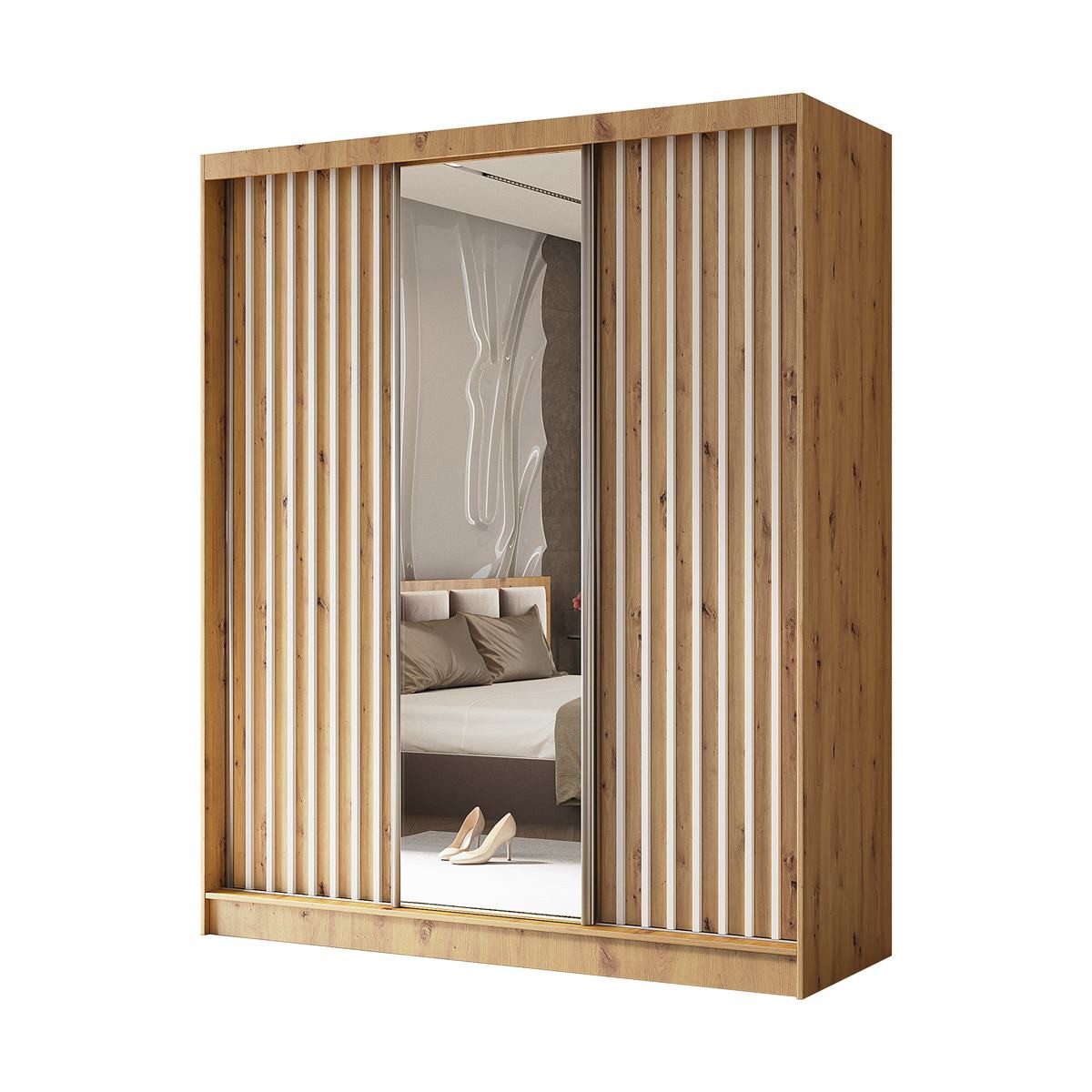 Compleo Schwebetürenschrank Geräumiger Kleiderschrank für das Schlafzimmer VENTURA mit Lamellen, Breite: 180 cm