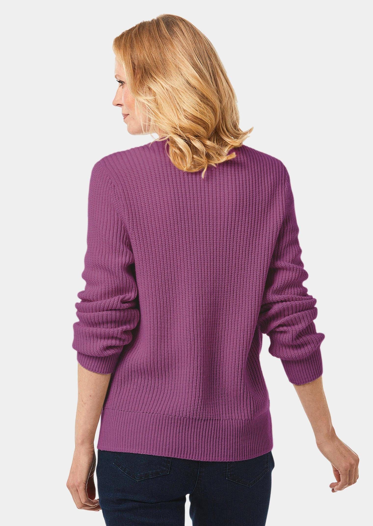 GOLDNER Strickjacke Elegante Strickjacke mit V-Ausschnitt Kurzjacke mit Rippstruktur, Knopfleiste und Langarm