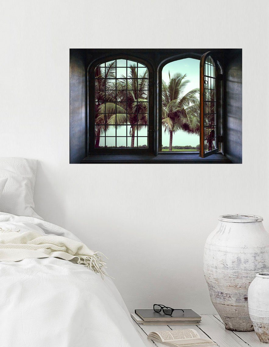 queence Wandsticker Palmen, Wandsticker, Wandbild, selbstklebend, 3D, Fenster
