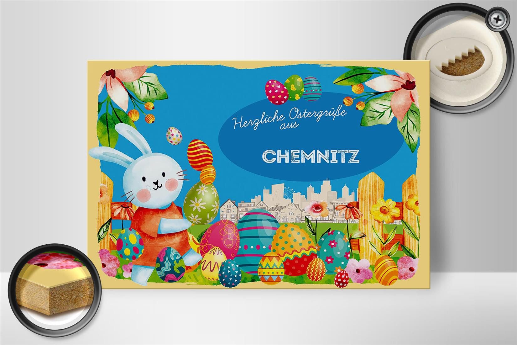 Femer GmbH Holzbild Ostern Ostergrüße 30x20cm CHEMNITZ Deko, Feste und Feiertage (1 St), Glatte Holzfaserplatte (MDF), vorn beschichtet