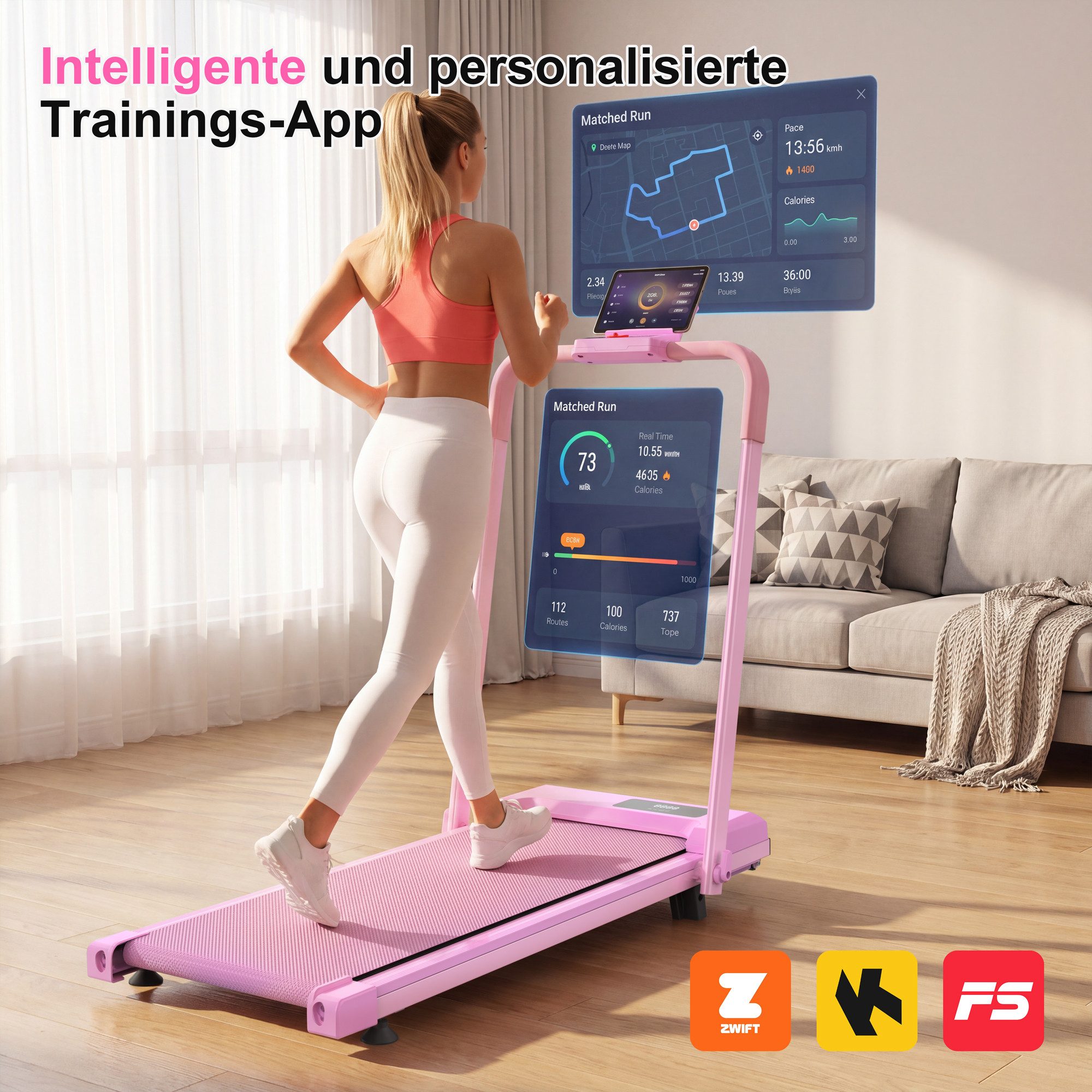 kowdom Laufband 3-in-1 Walking Pad Laufband mit 10% Steigung, klappbar, leise, 120 kg (Manuell klappbar, Faltbar-leise-App-3in1-gelenk-platz-neigbar-Bluetooth-Stahl-120kg-Home), Klappbar, Leise, 3in1, Steigung, Schonend, App, 120kg, Homeoffice