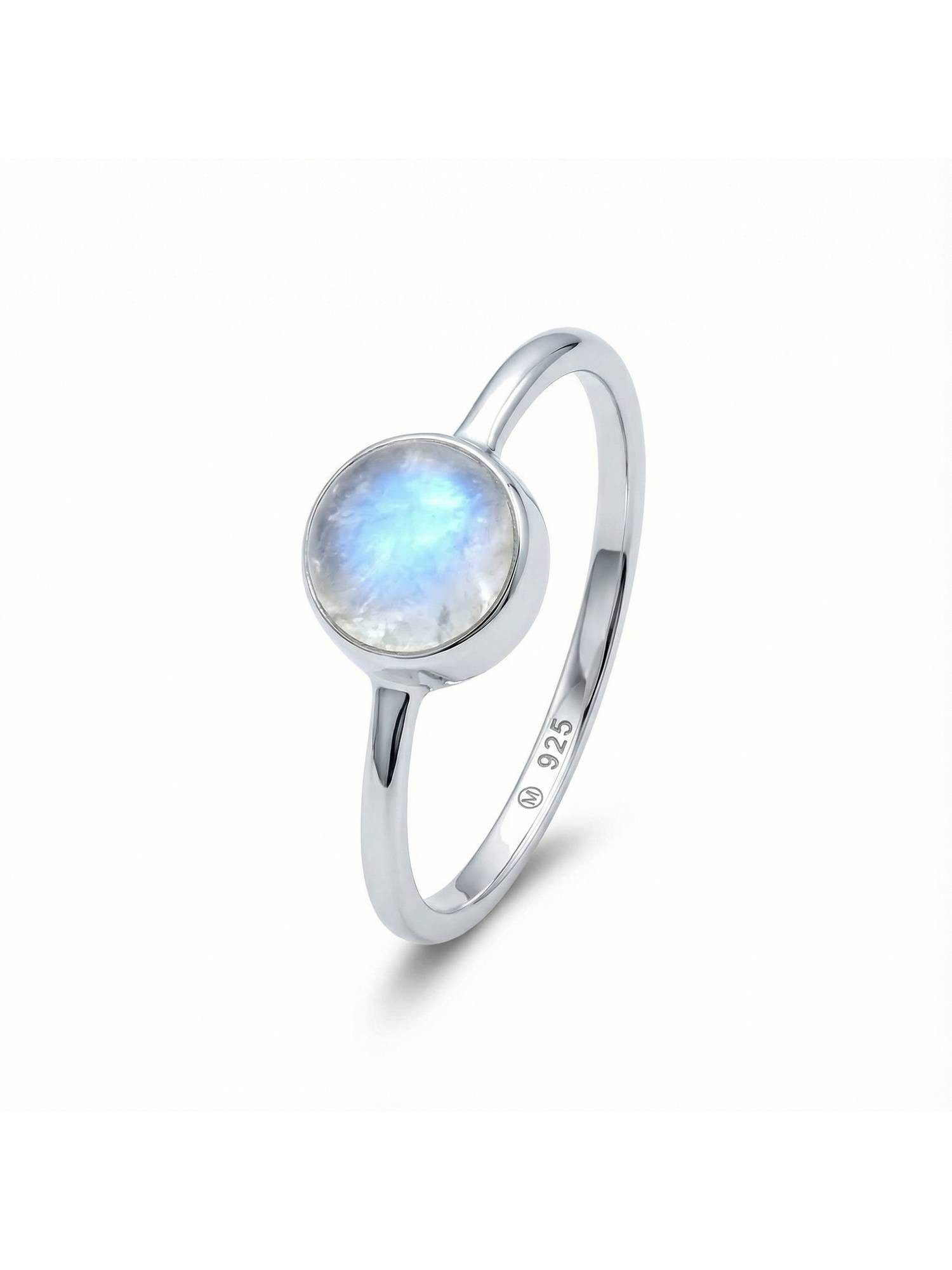 mantraroma Silberring SAMA rund aus 925 Silber mit Regenbogen Mondstein (Ring mit Schmuckbeutel), Damenring aus 925er Silber