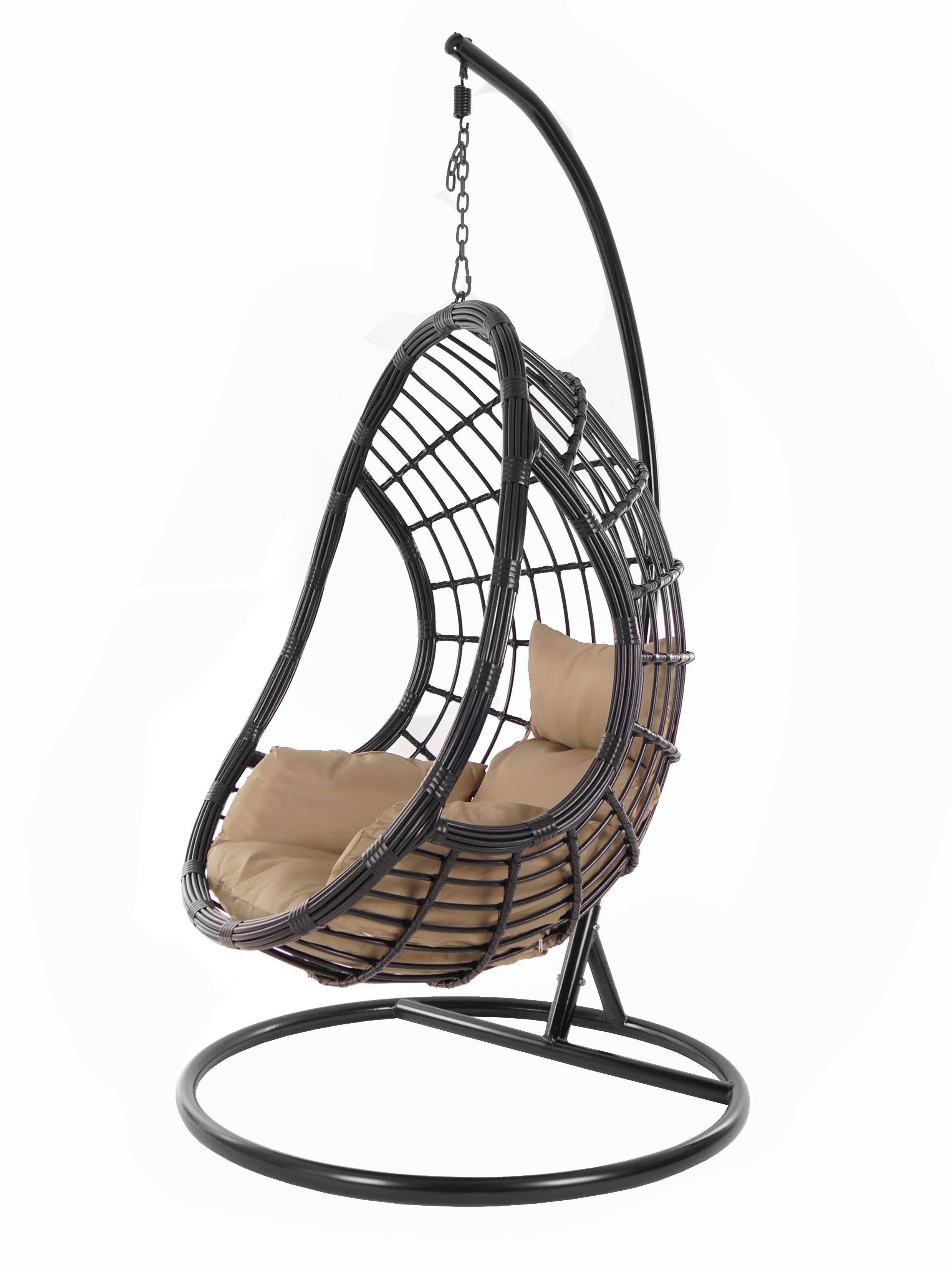 KIDEO Hängesessel PALMANOVA black, Schwebesessel, Swing Chair, Hängesessel mit Gestell und Kissen, Nest-Kissen haselnuss (7010 hazelnut)