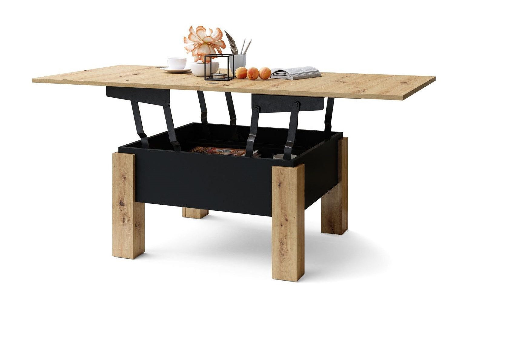 designimpex Couchtisch Design Oslo Tisch höhenverstellbar aufklappbar Esstisch