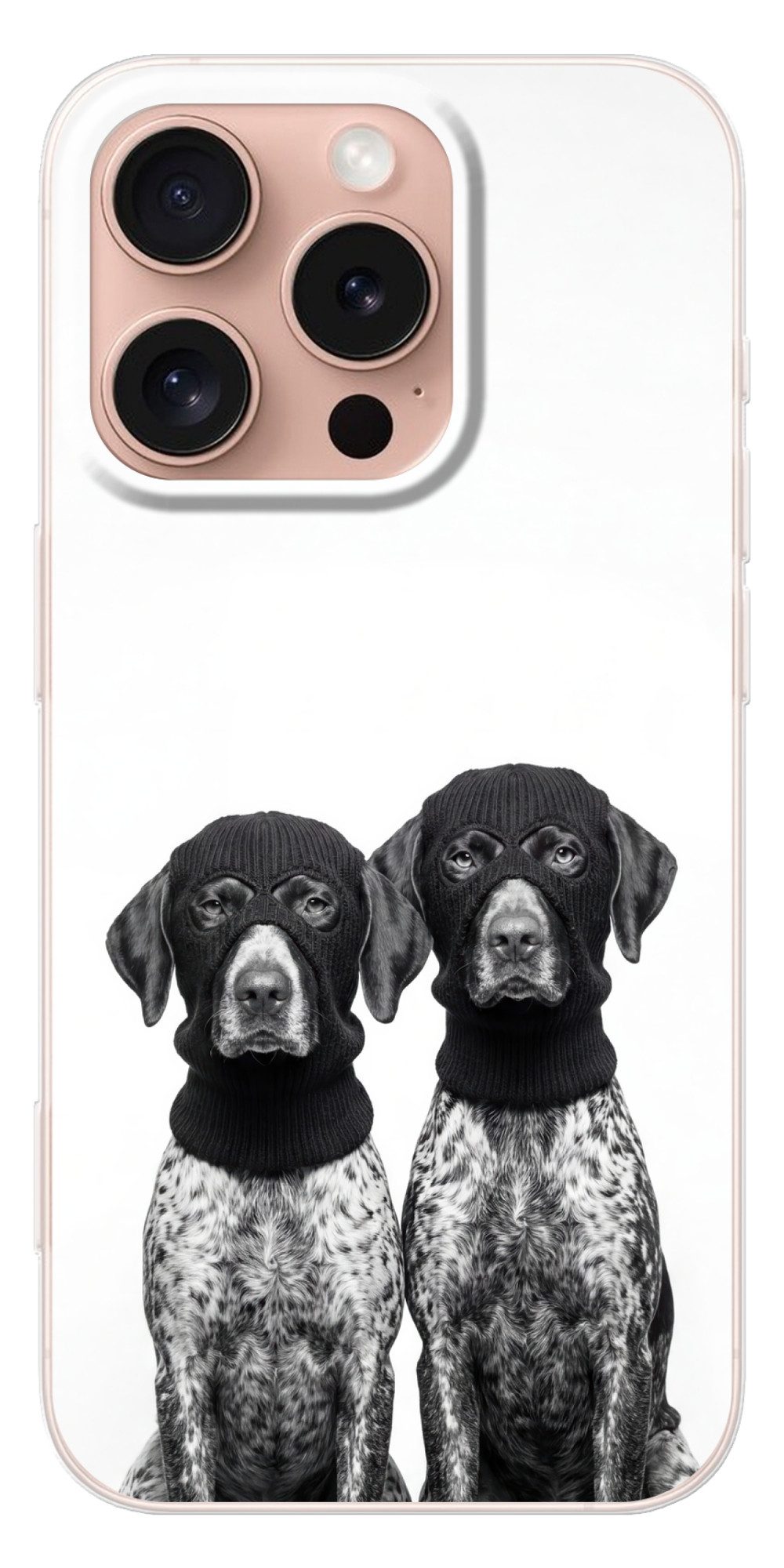 MuchoWow Handyhülle für Apple iPhone 16 Pro Hunde - Balaclava - Schwarz - Weiß, Smartphone-Bumper, Print, Handy Schutzhülle Dünn