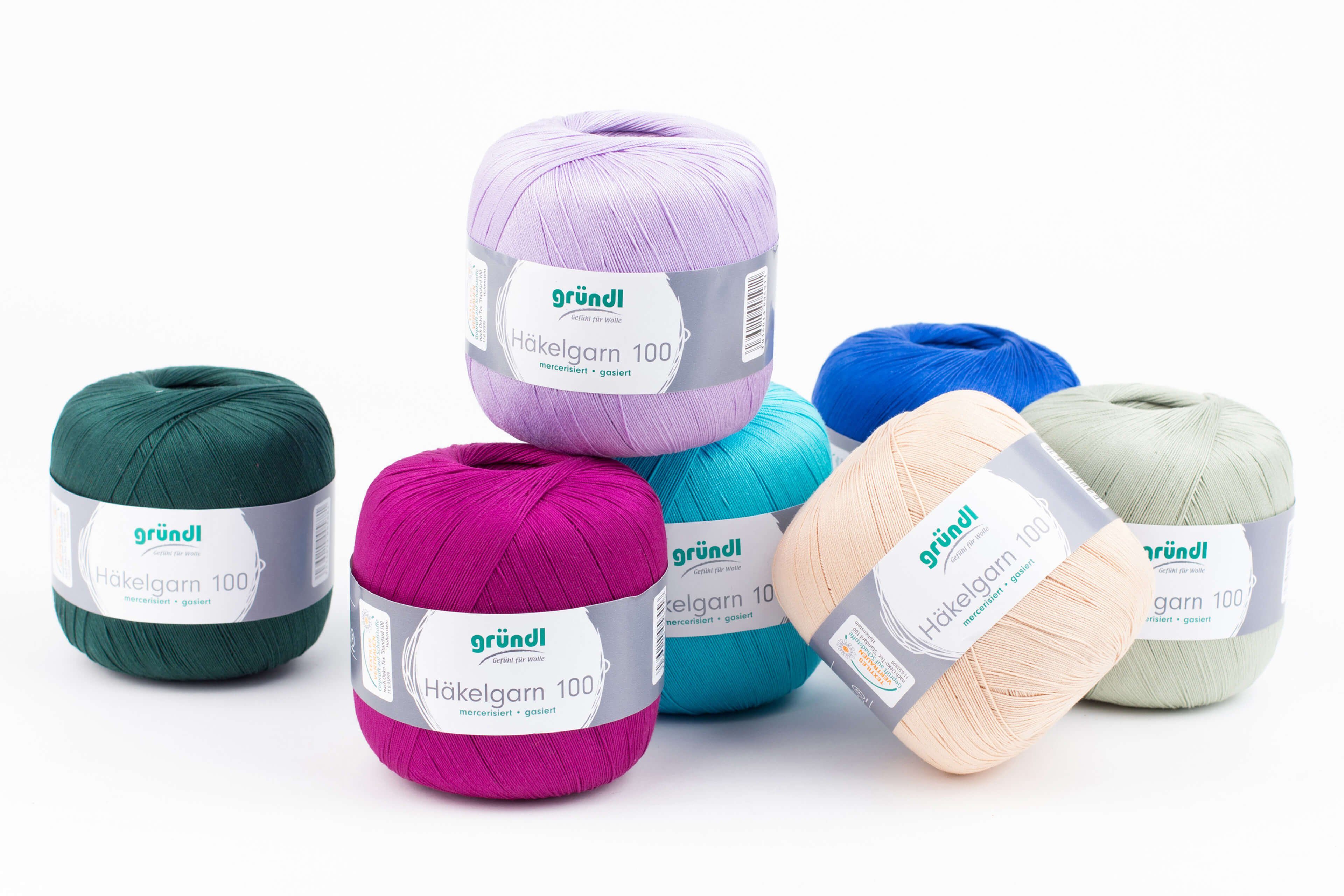 Gründl Häkelgarn 100, Baumwolle dünn zum Häkeln Handarbeiten DIY, 100g Häkelwolle, 566,00 m (Baumwollgarn, Filethäkelgarn), 60° waschbar