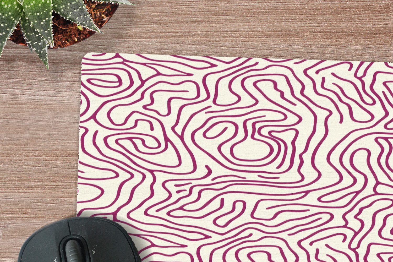 MuchoWow Mauspad Wickelleine - Magenta - Creme (1-St), Maus Pad Klein, Gaming Zubehör, Büro Deko, 13x20 cm