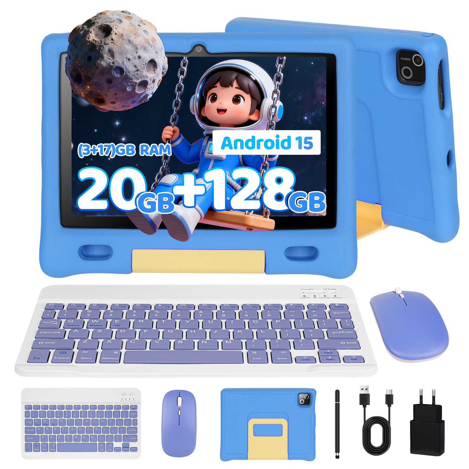 BUFO 10 Zoll 3GB RAM, 128GB, 1280x800 HD Display, Wi-FI 6, 5000mAh, Kinder Tablet (10", 128 GB, Android 15, 5G WiFi, mit Tastatur/Maus/Stift, Octa Core, Kindersicherung)
