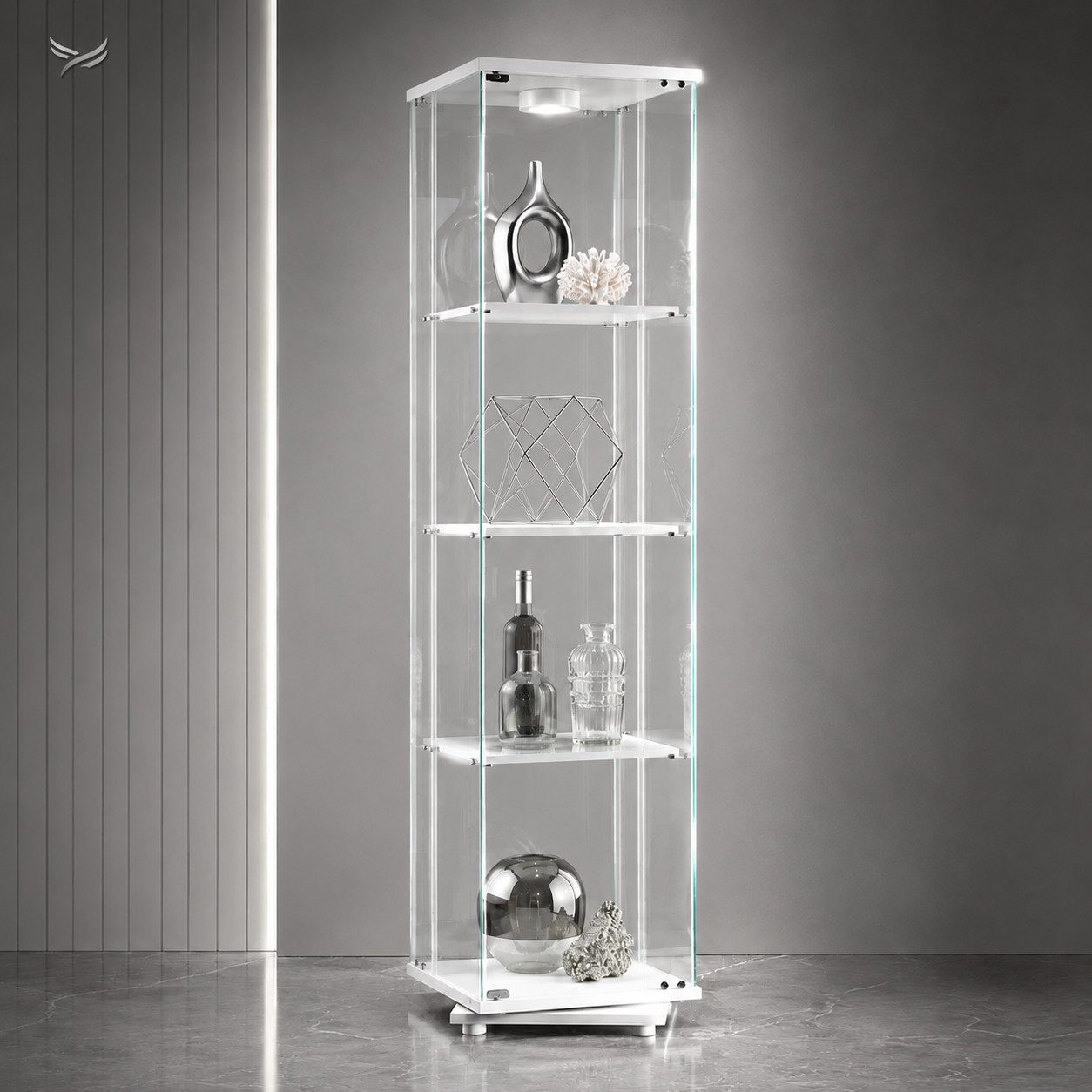 Simurq Glasvitrine mit LED-Touch-Licht und 360° Sockel für Deko und Figuren (1-St., 6 Varianten verfügbar) 360° drehbar, 38 × 38 cm Stellfläche, LED-Touch-Licht