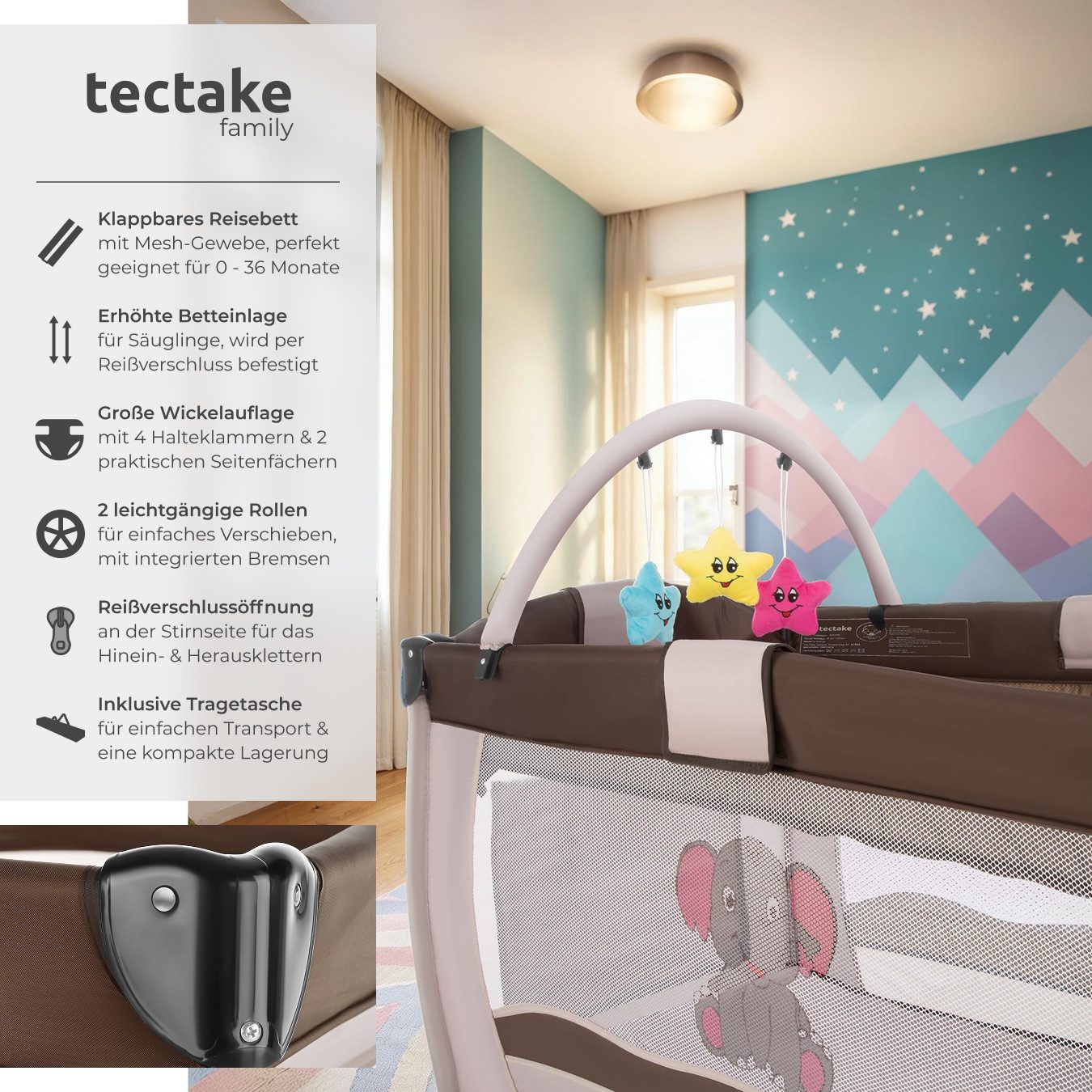 tectake Baby-Reisebett Kinder Reisebett, klappbar und höhenverstellbar günstig online kaufen