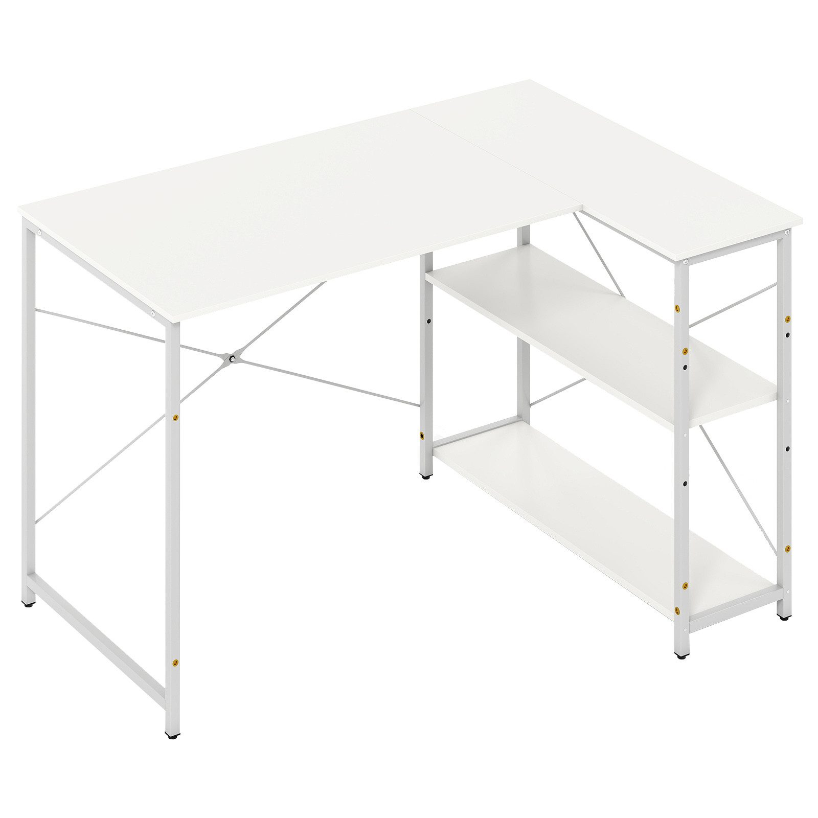 COSTWAY Eckschreibtisch, L-förmiger Schreibtisch mit regal, holz, weiß